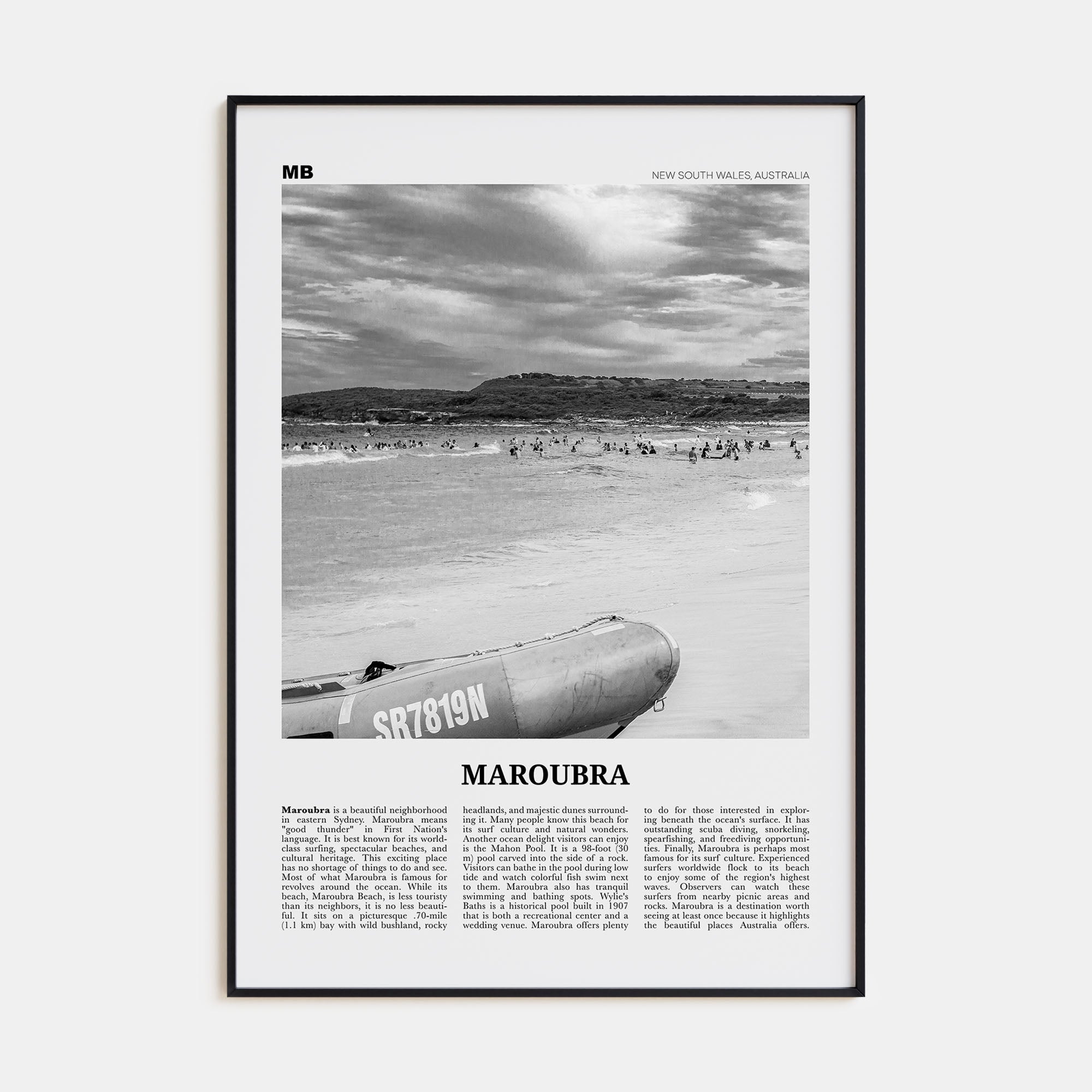 Maroubra Travel B&W Poster