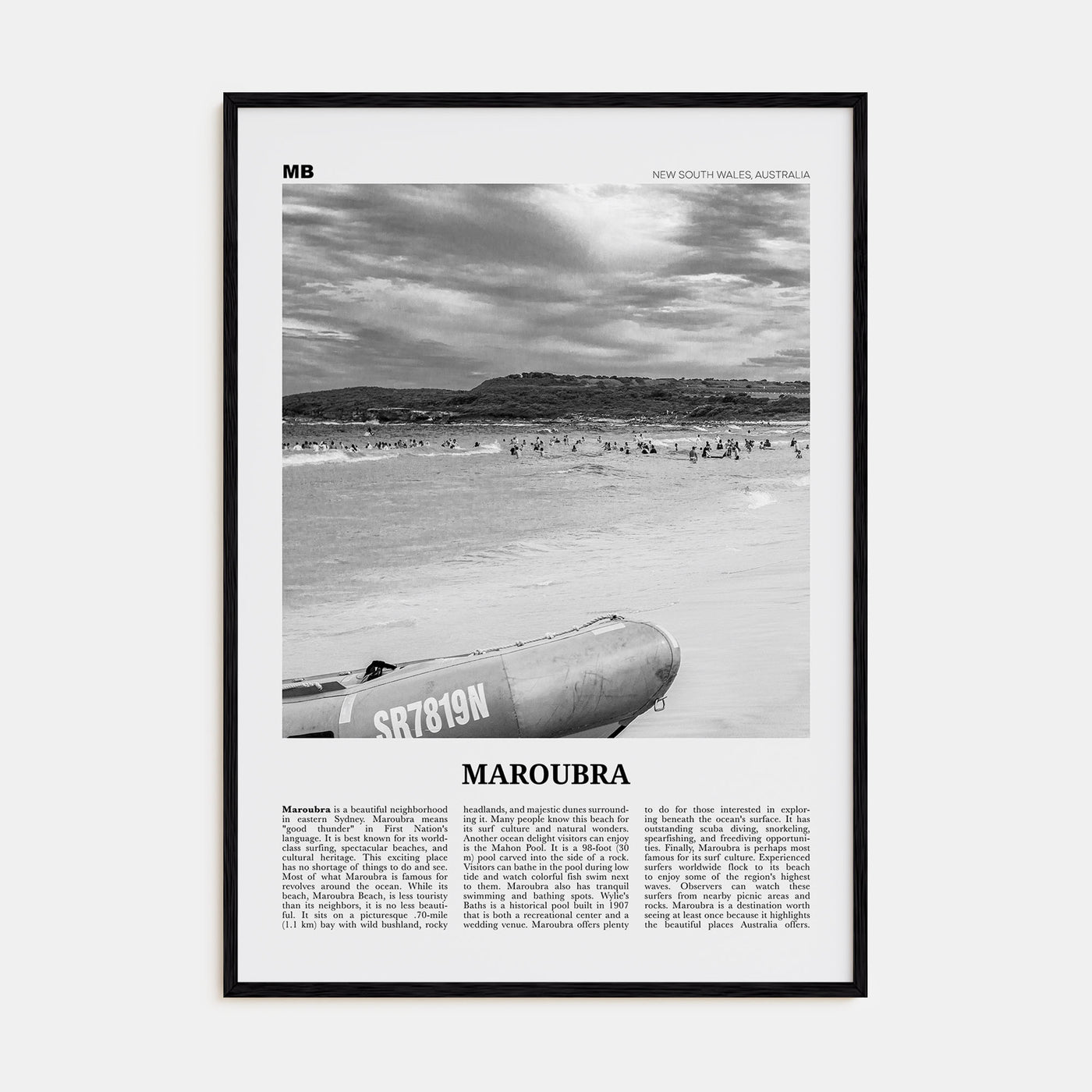 Maroubra Travel B&W Poster