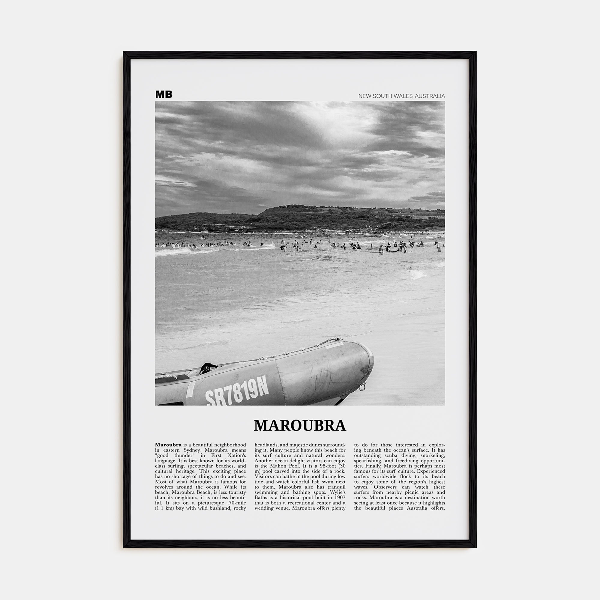 Maroubra Travel B&W Poster