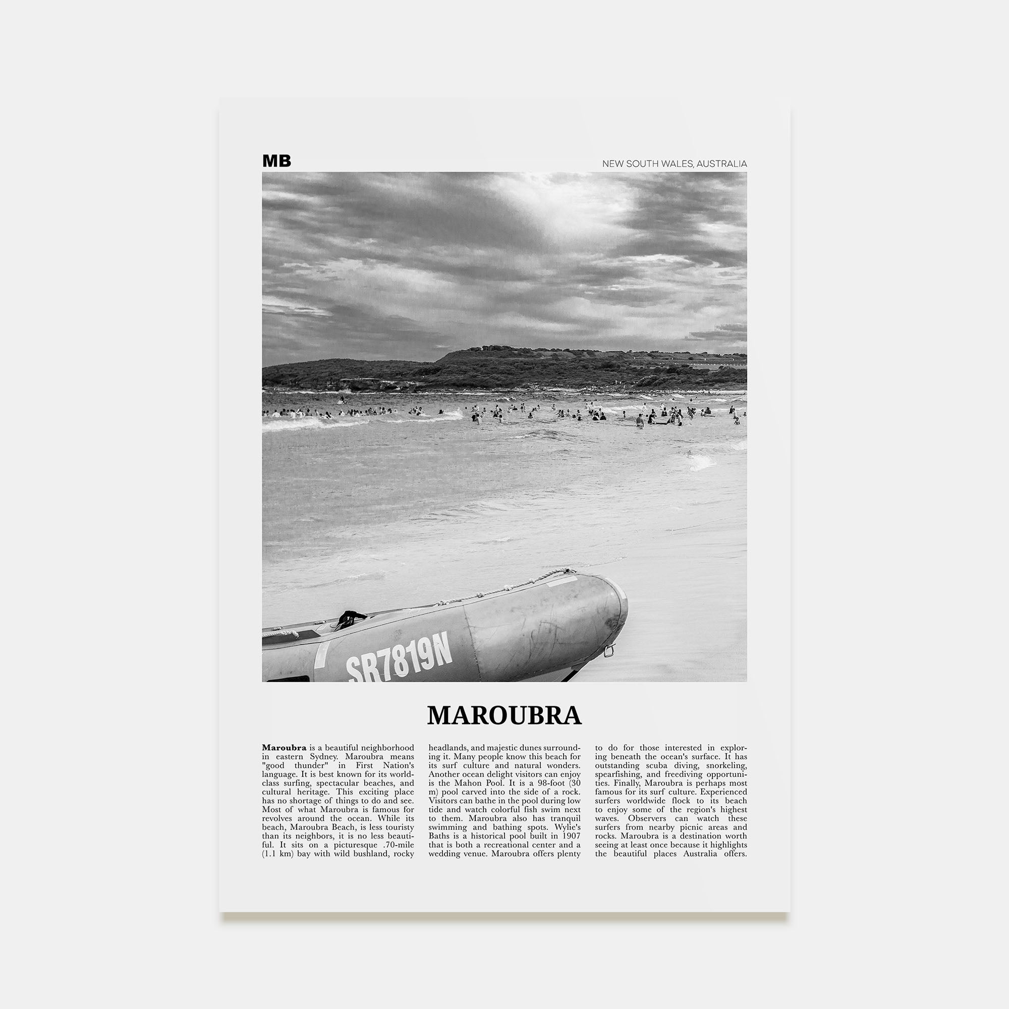 Maroubra Travel B&W Poster