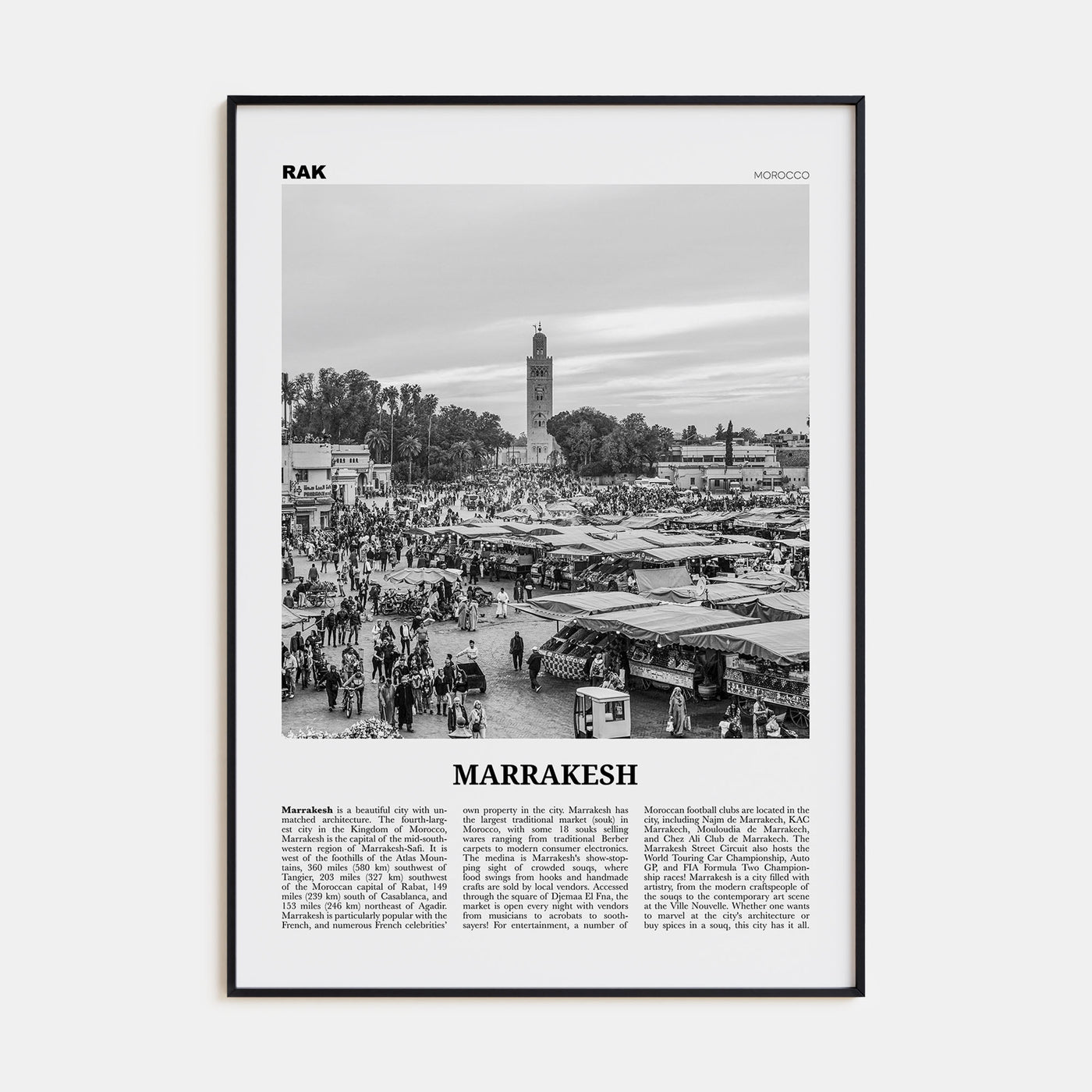 Marrakesh Travel B&W Poster