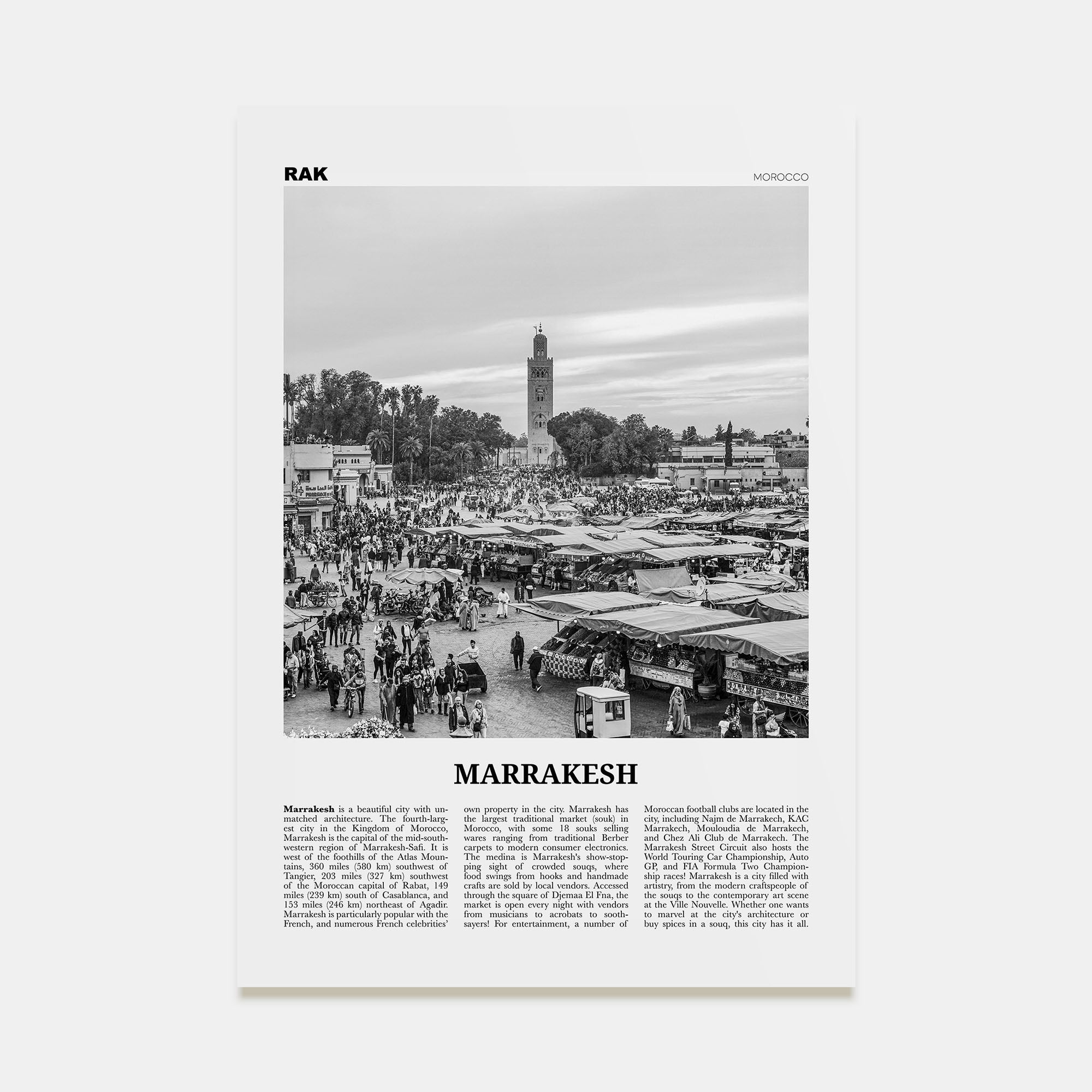 Marrakesh Travel B&W Poster