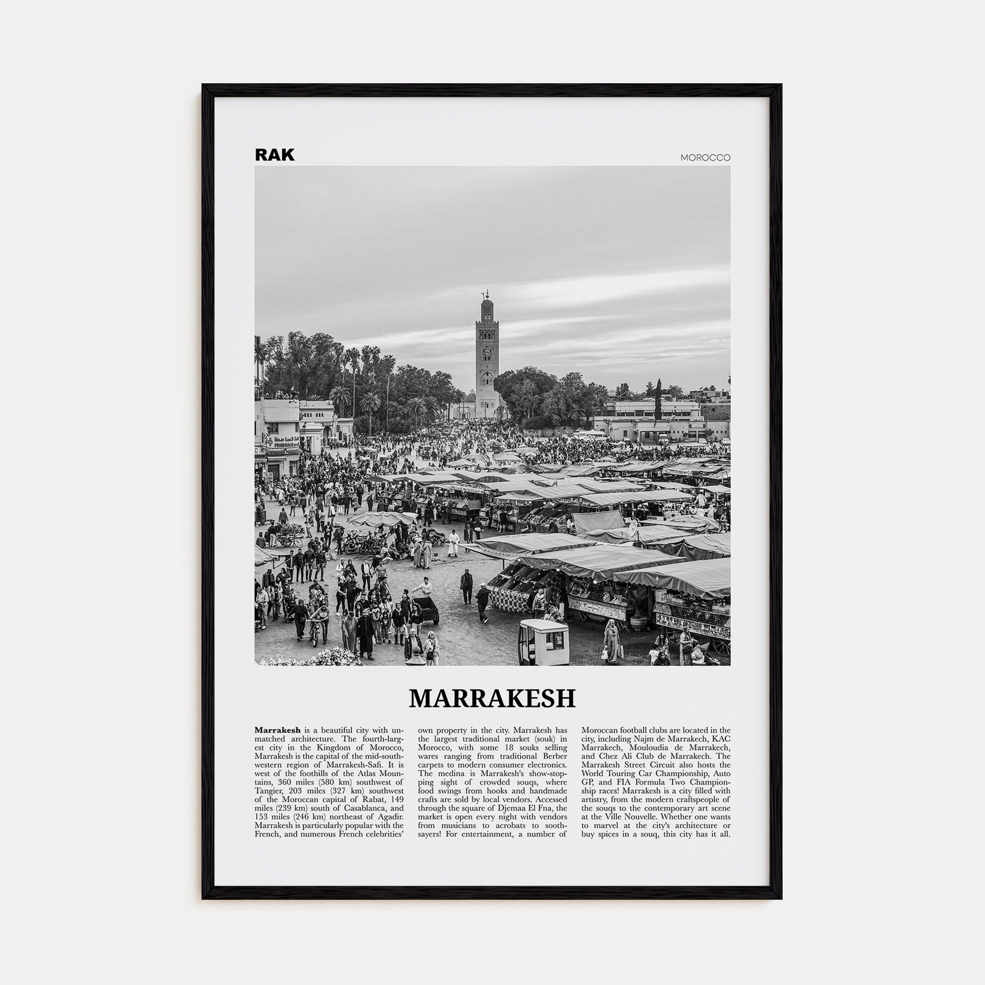 Marrakesh Travel B&W Poster