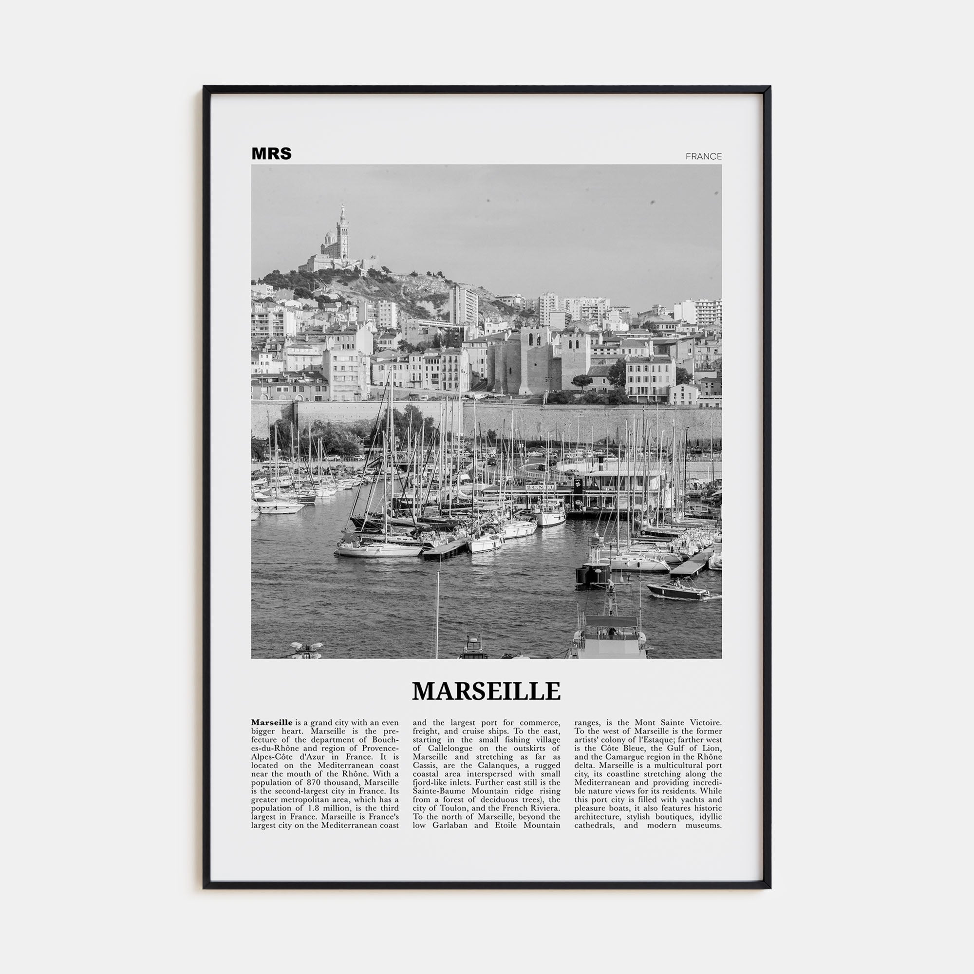 Marseille Travel B&W Poster