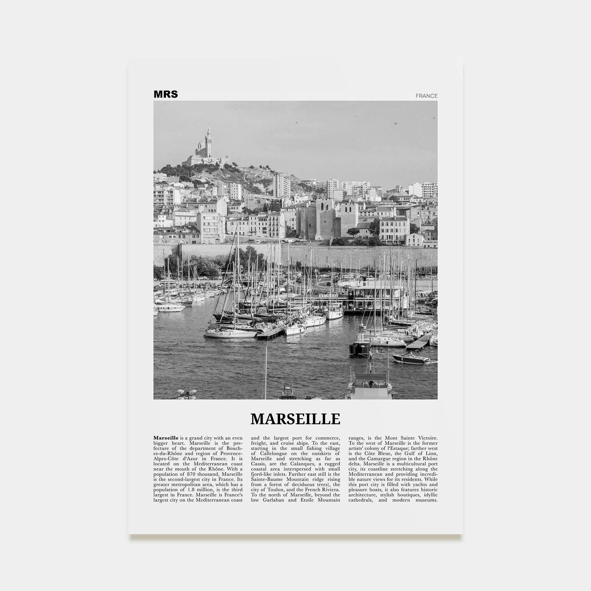 Marseille Travel B&W Poster