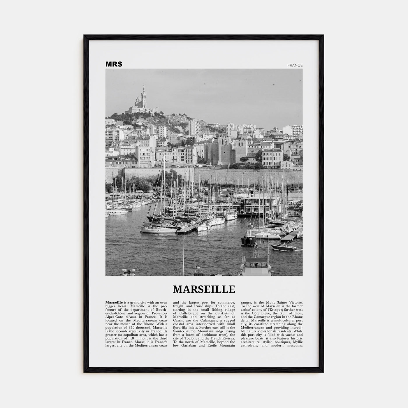 Marseille Travel B&W Poster