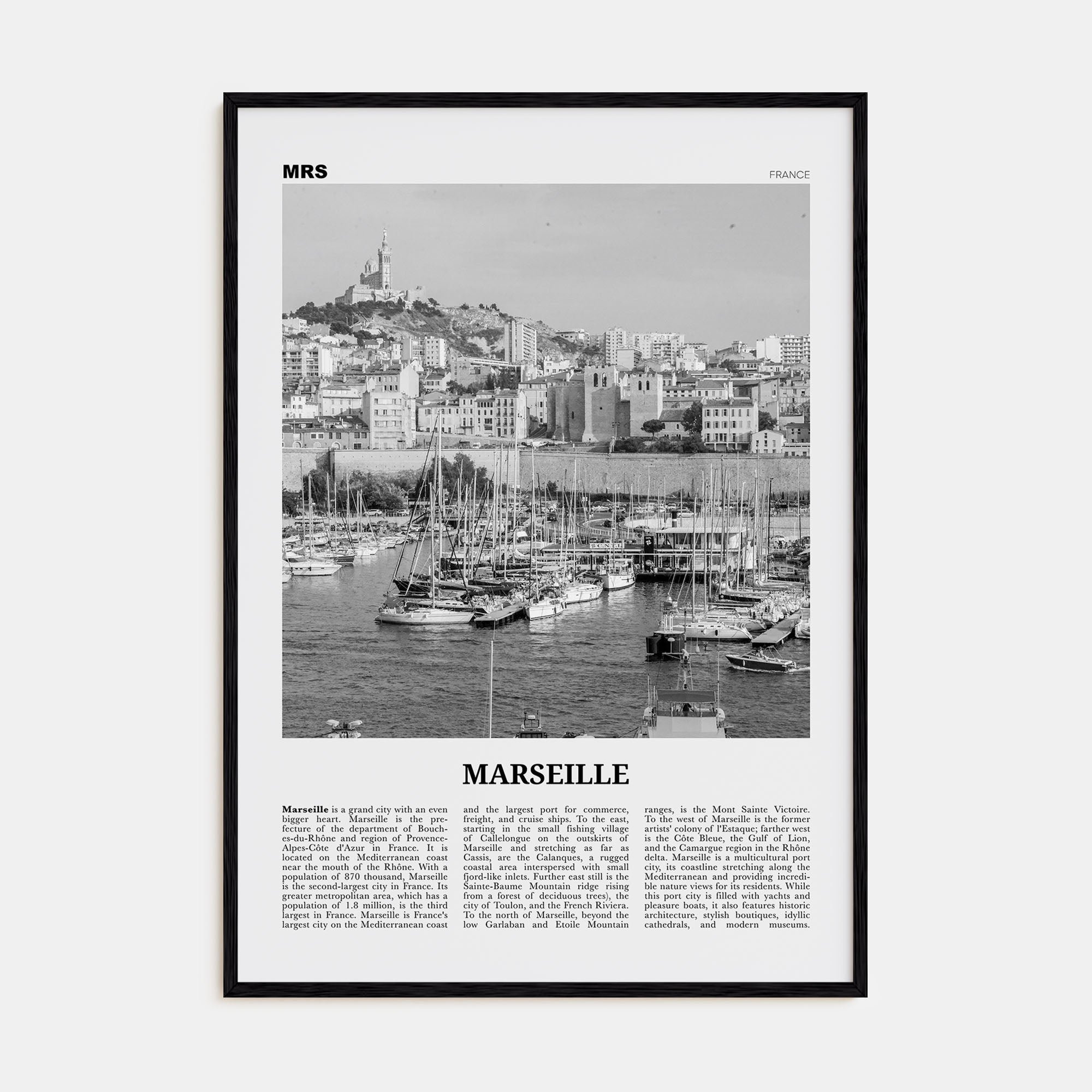 Marseille Travel B&W Poster