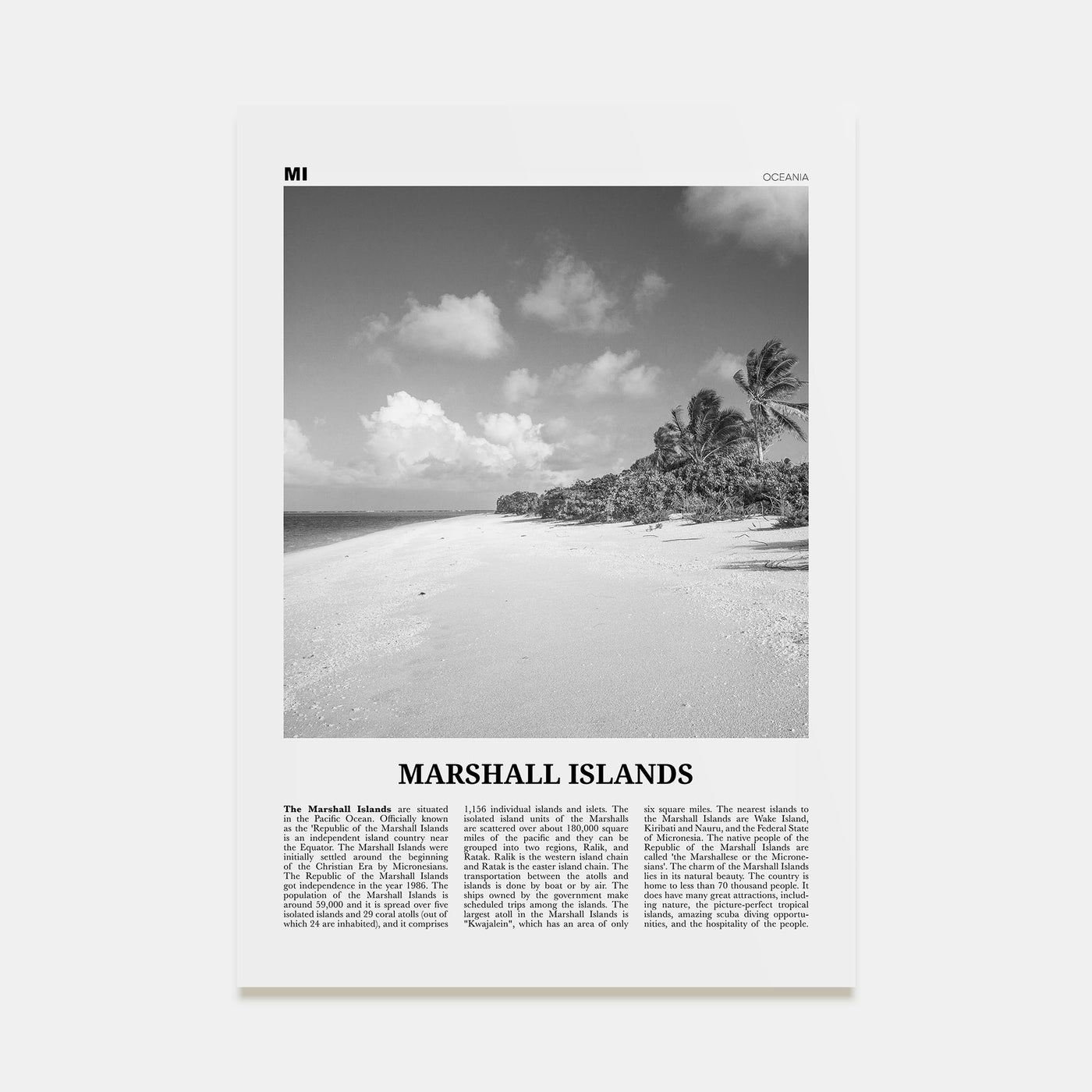 Marshall Islands Travel B&W Poster
