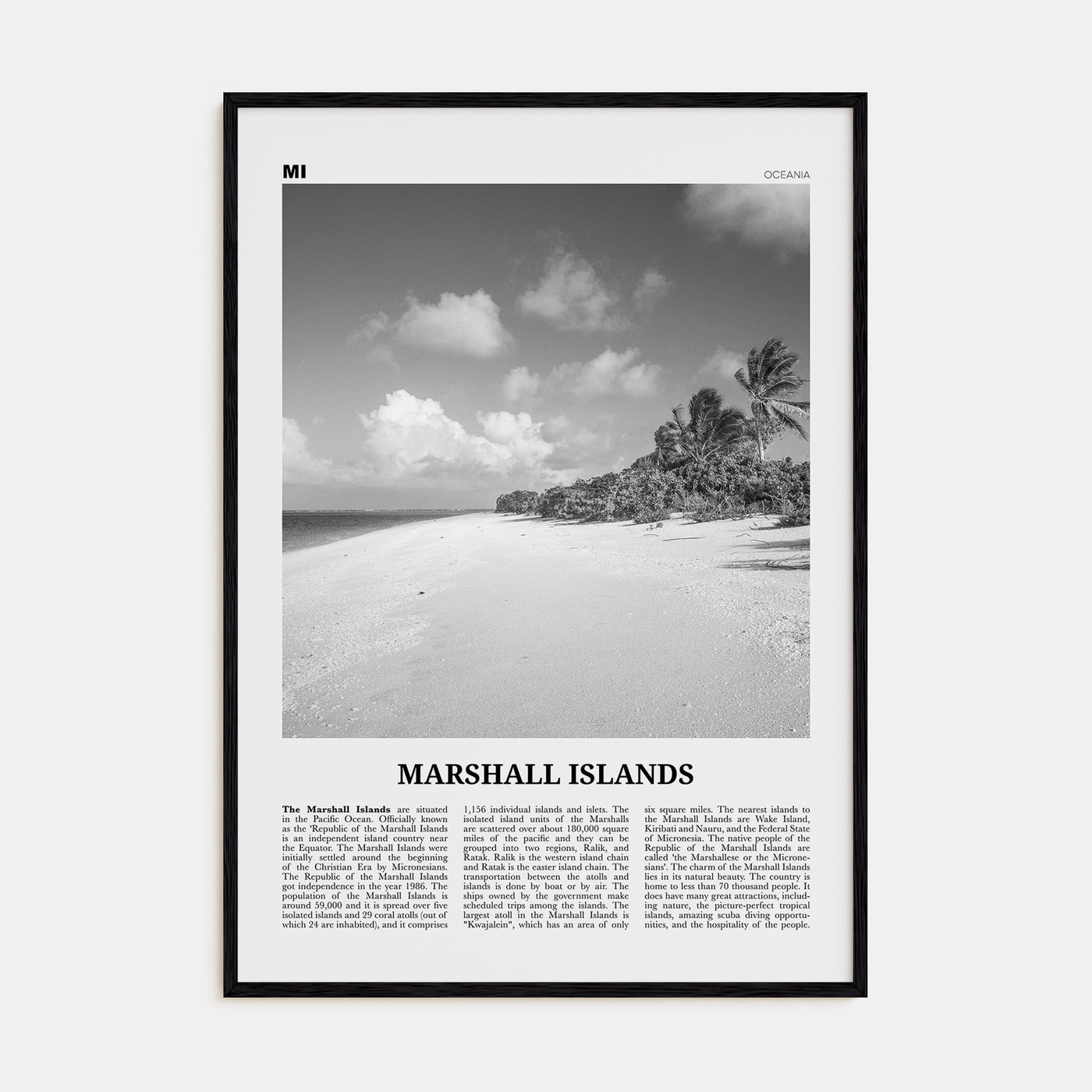 Marshall Islands Travel B&W Poster