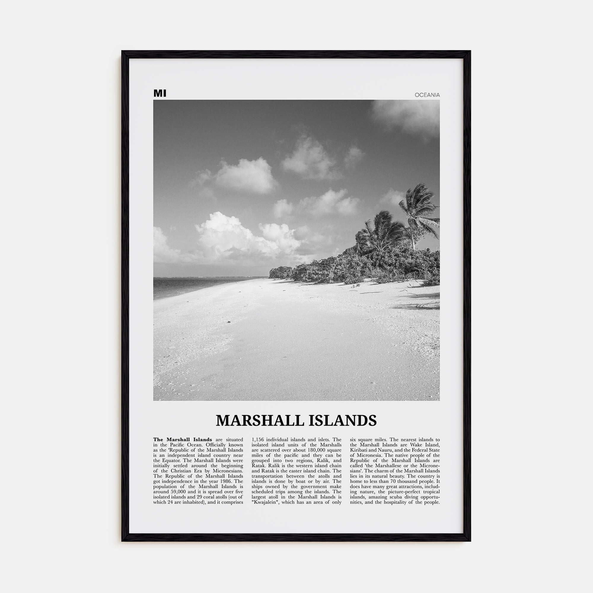 Marshall Islands Travel B&W Poster