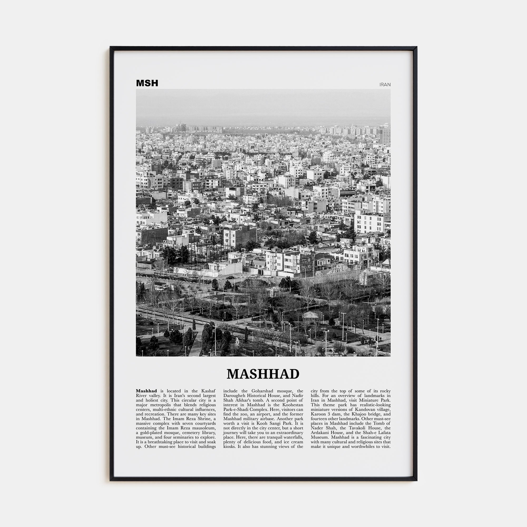 Mashhad Travel B&W Poster