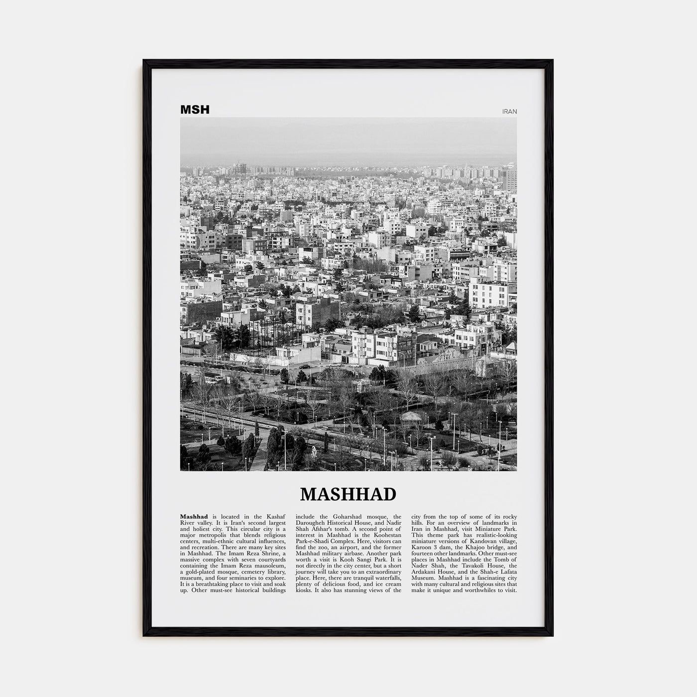 Mashhad Travel B&W Poster