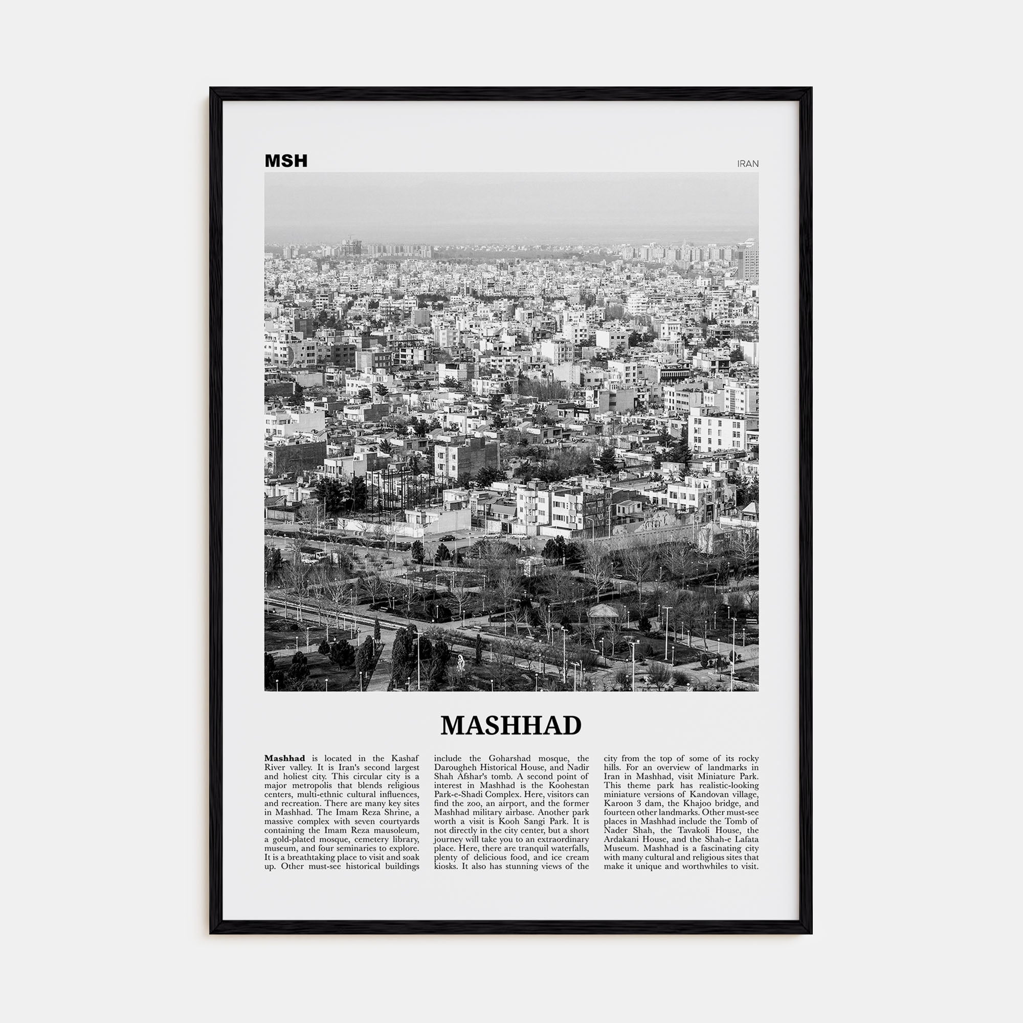 Mashhad Travel B&W Poster
