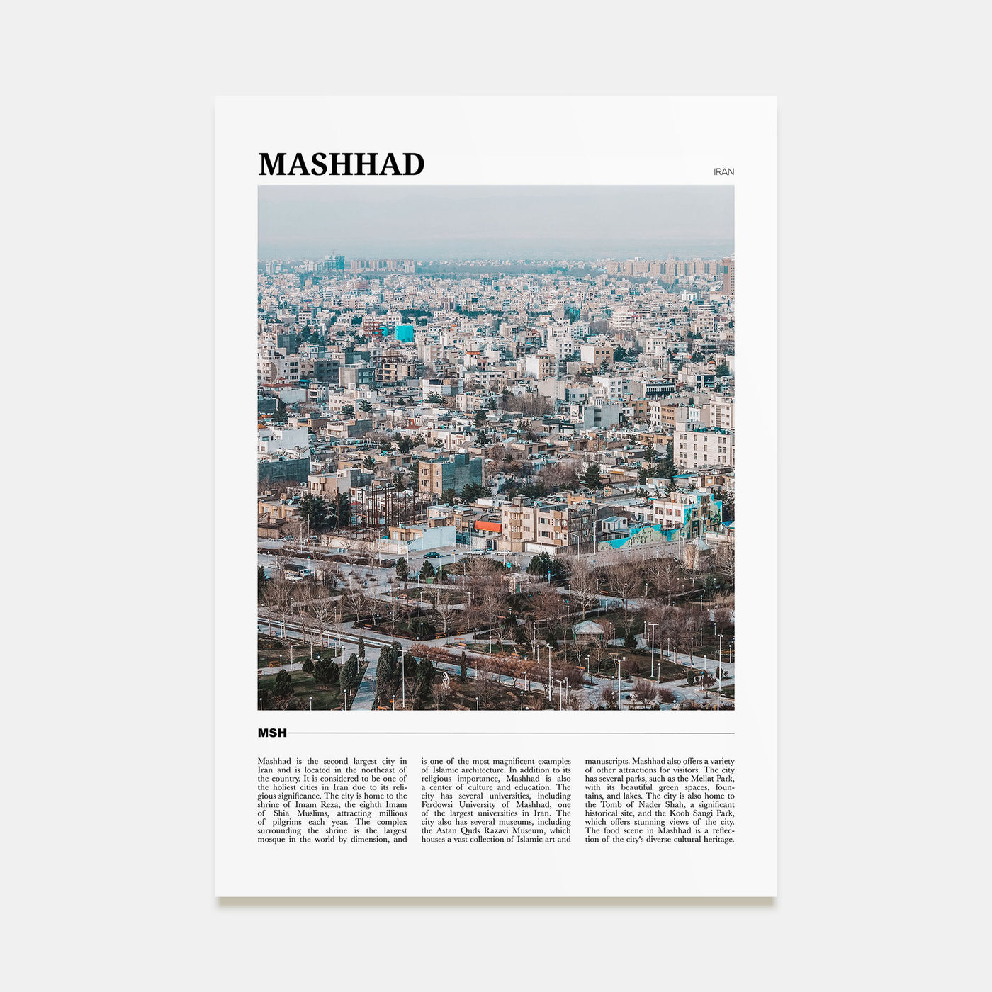 Mashhad Travel Color Poster