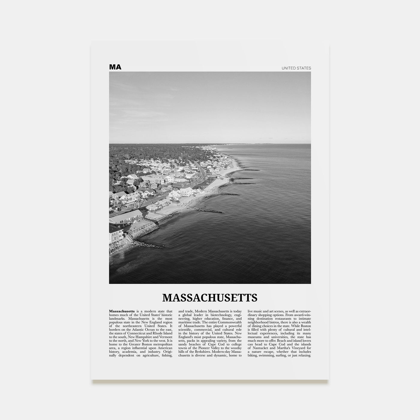 Massachusetts Travel B&W No 1 Poster