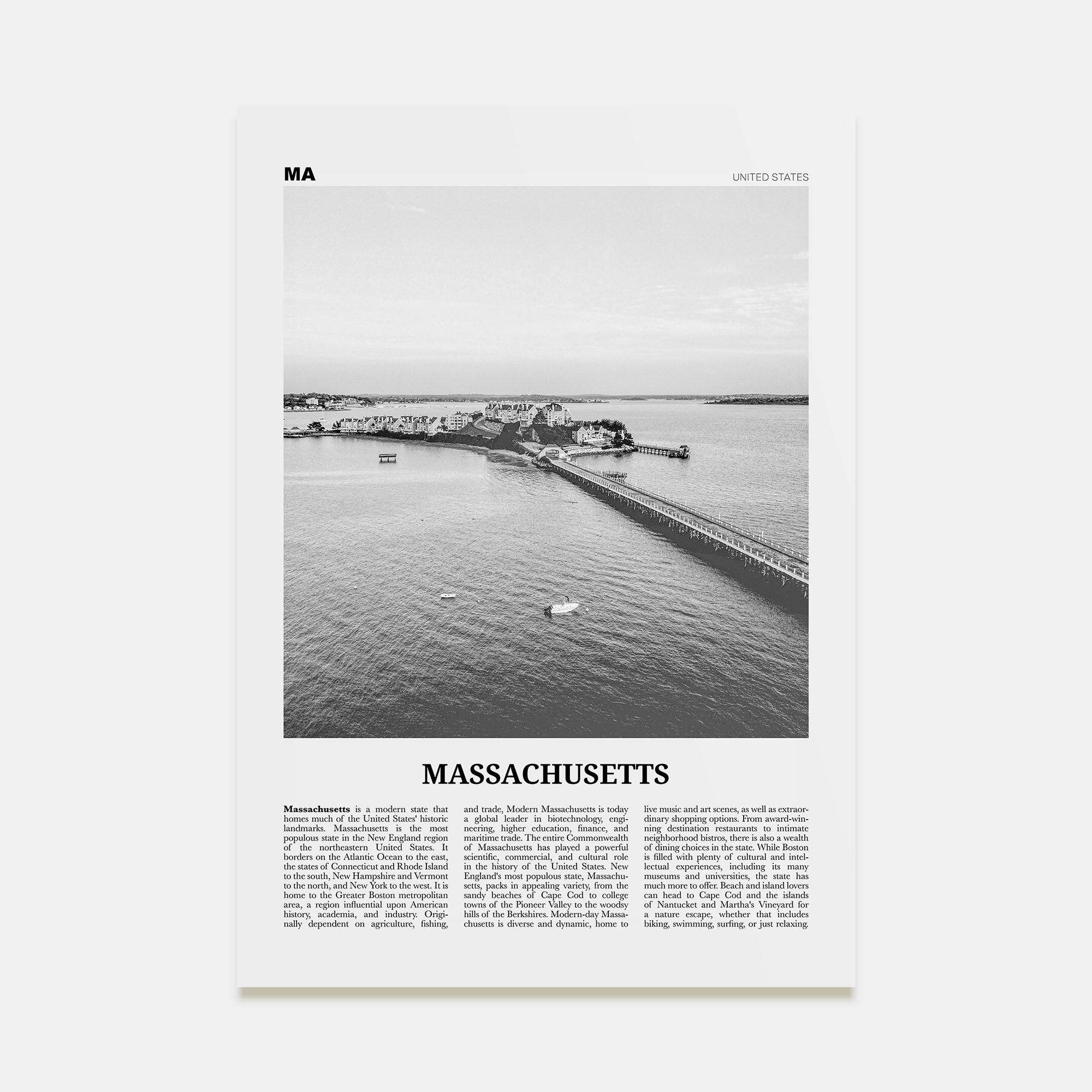 Massachusetts Travel B&W No 2 Poster