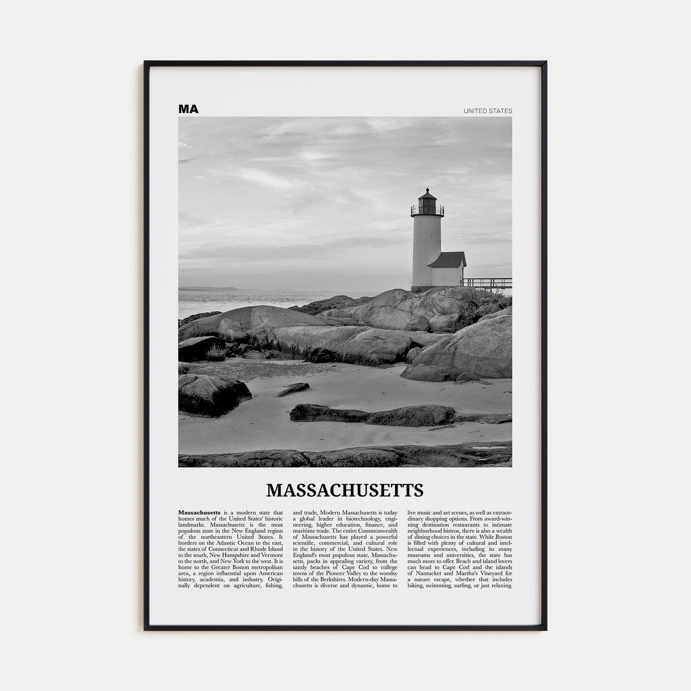 Massachusetts Travel B&W No 3 Poster