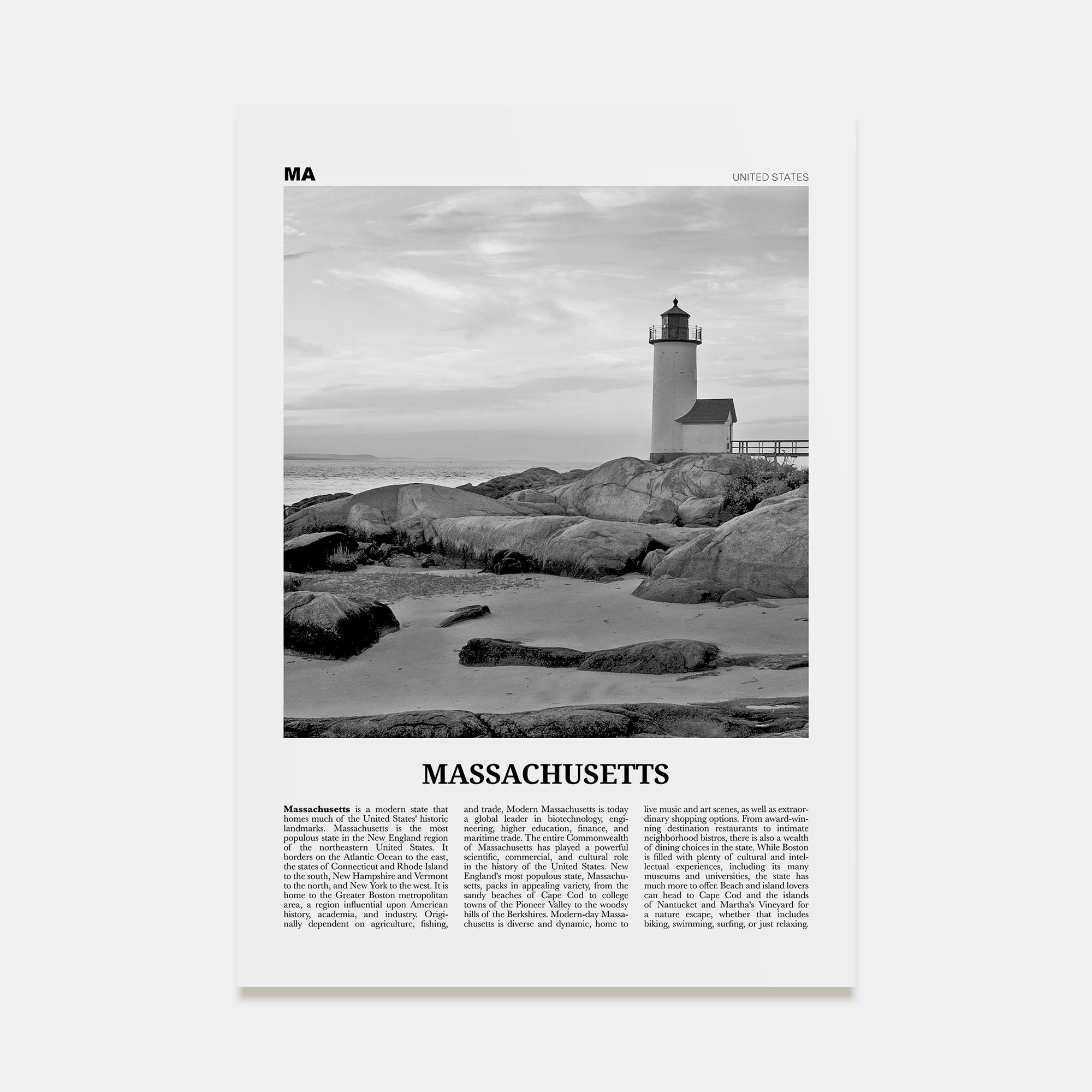 Massachusetts Travel B&W No 3 Poster
