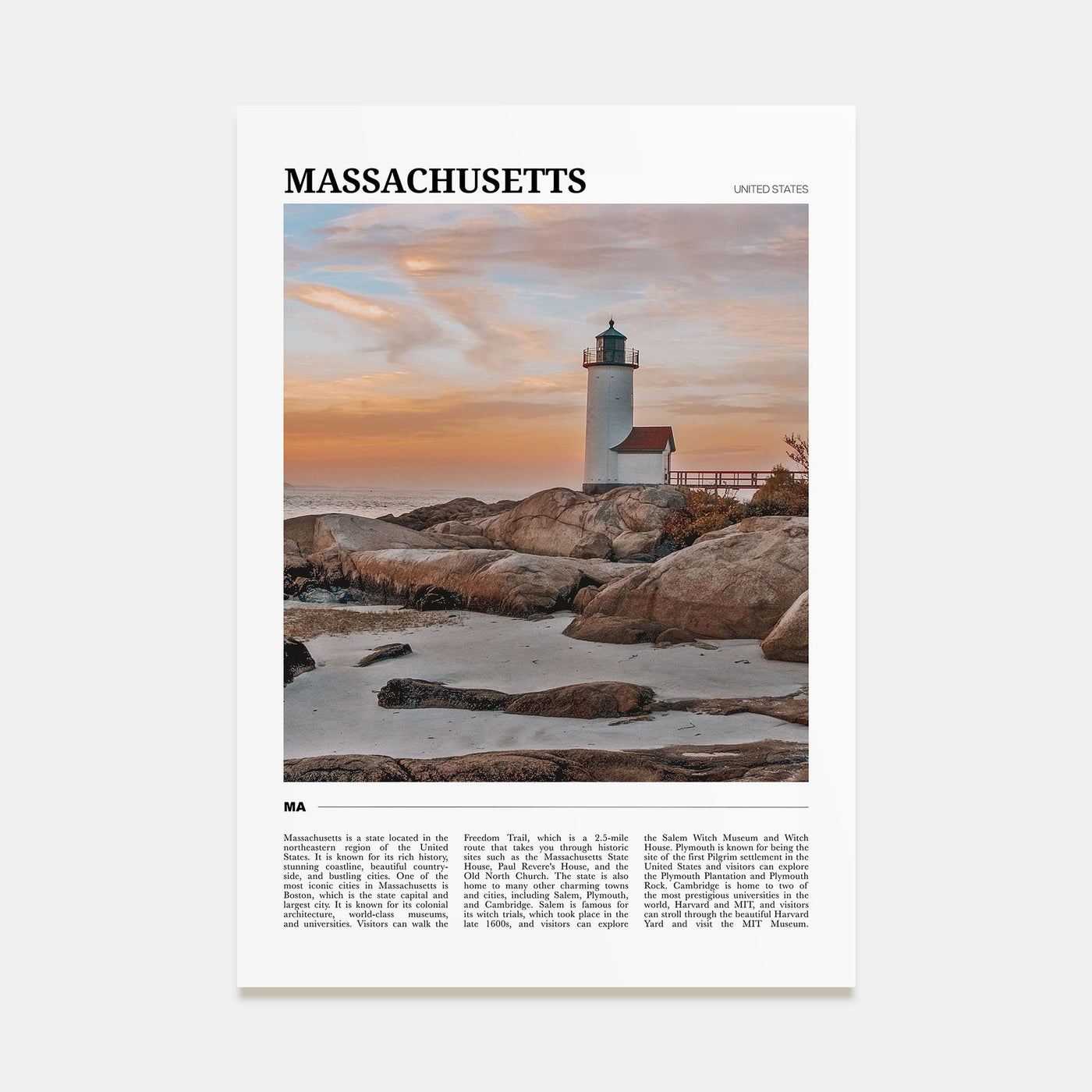 Massachusetts Travel Color Poster