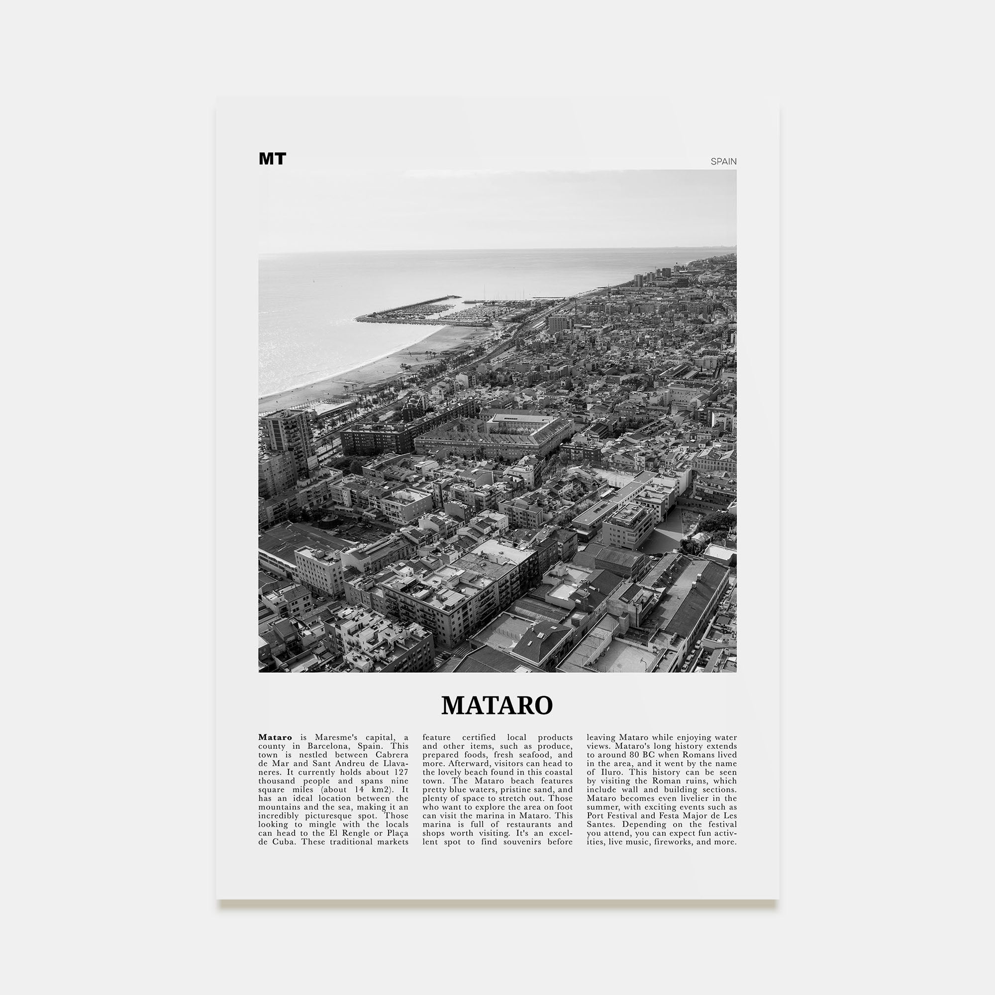 Mataro Travel B&W Poster