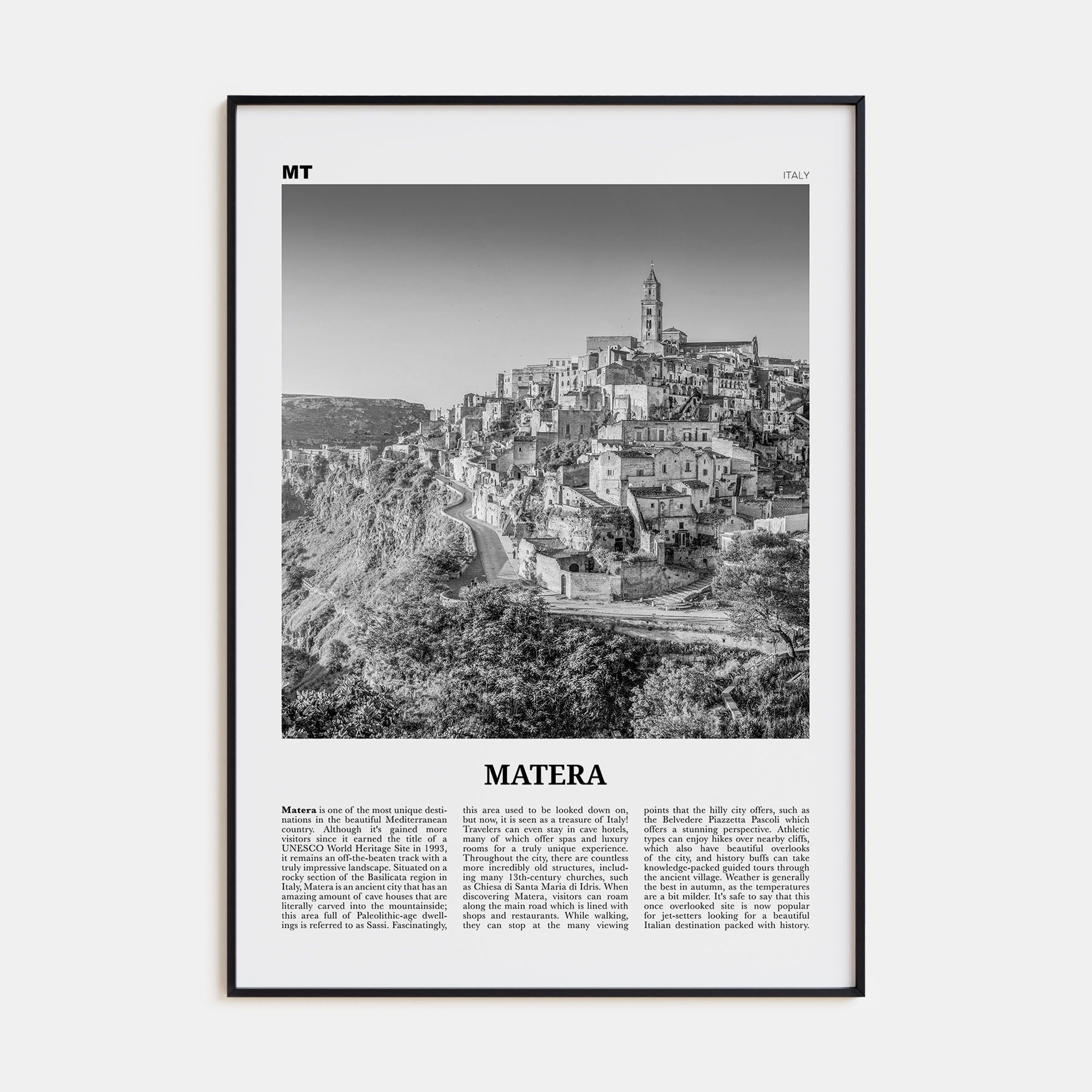Matera Travel B&W Poster