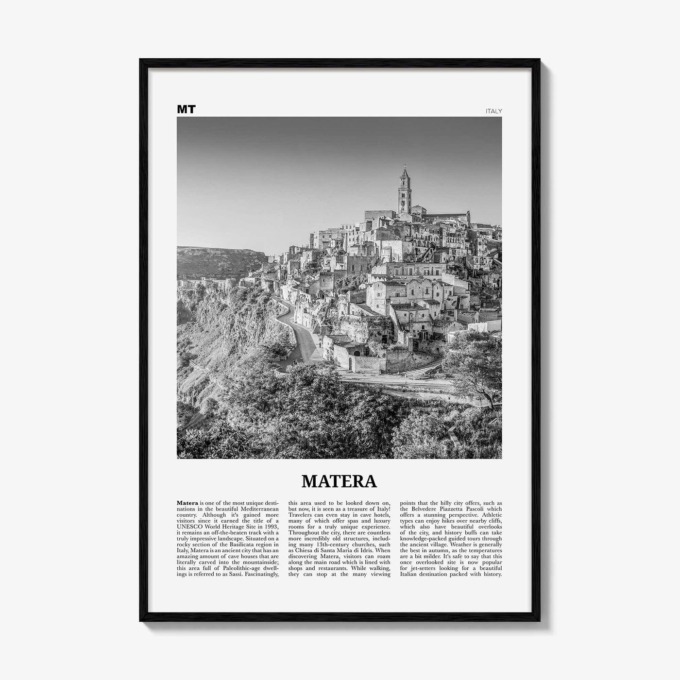 Matera Print Black and White, Matera Wall Art, Matera Poster, Matera Photo, Matera Wall Décor, Matera Map, Michigan, USA