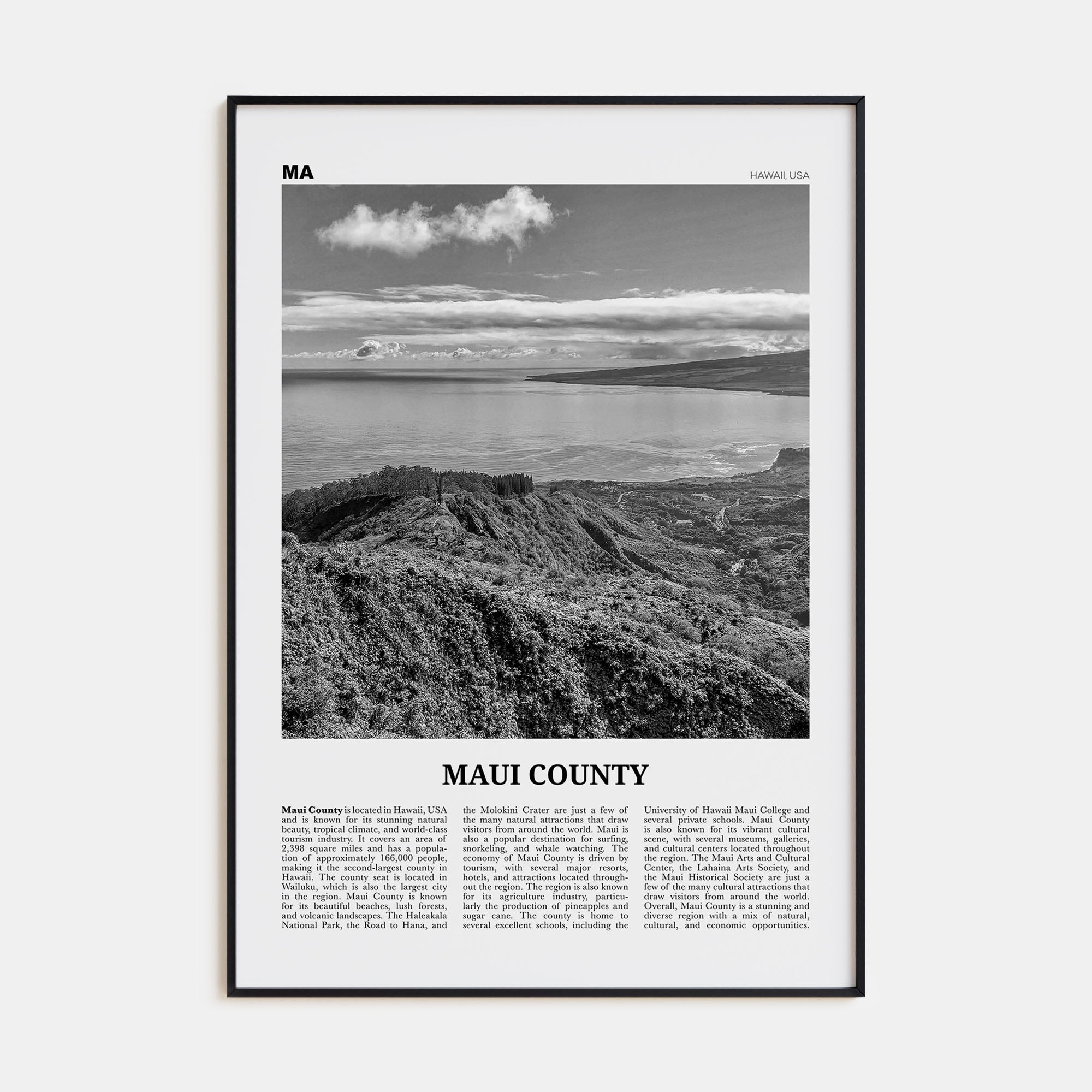 Maui County Travel B&W Poster