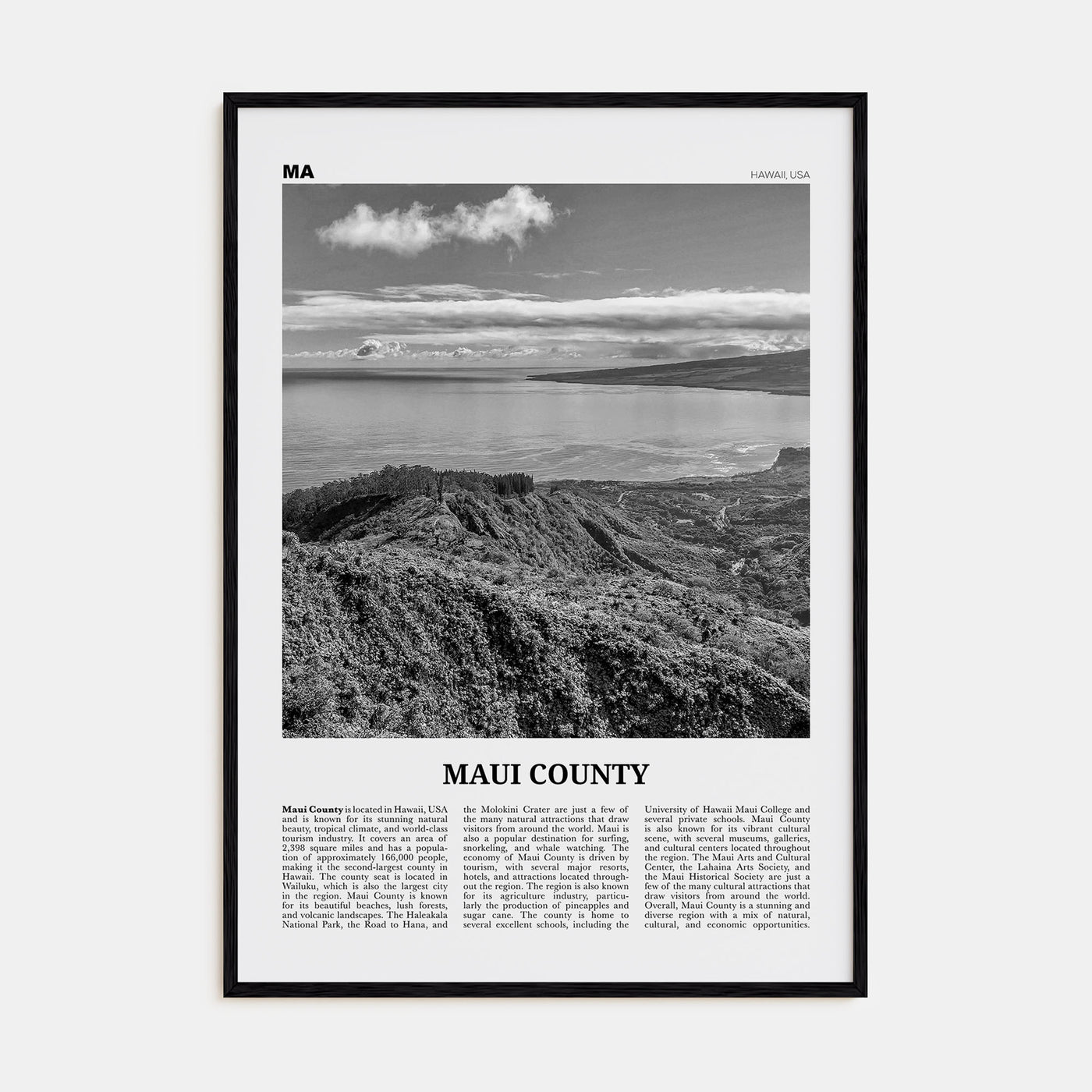 Maui County Travel B&W Poster