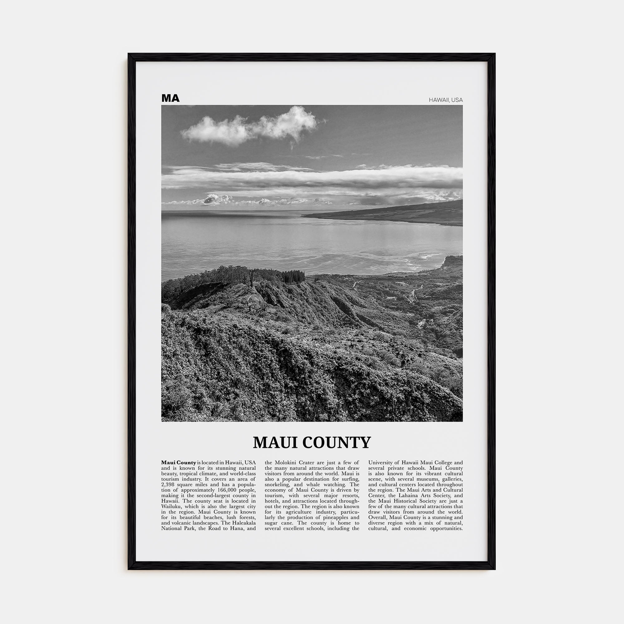 Maui County Travel B&W Poster