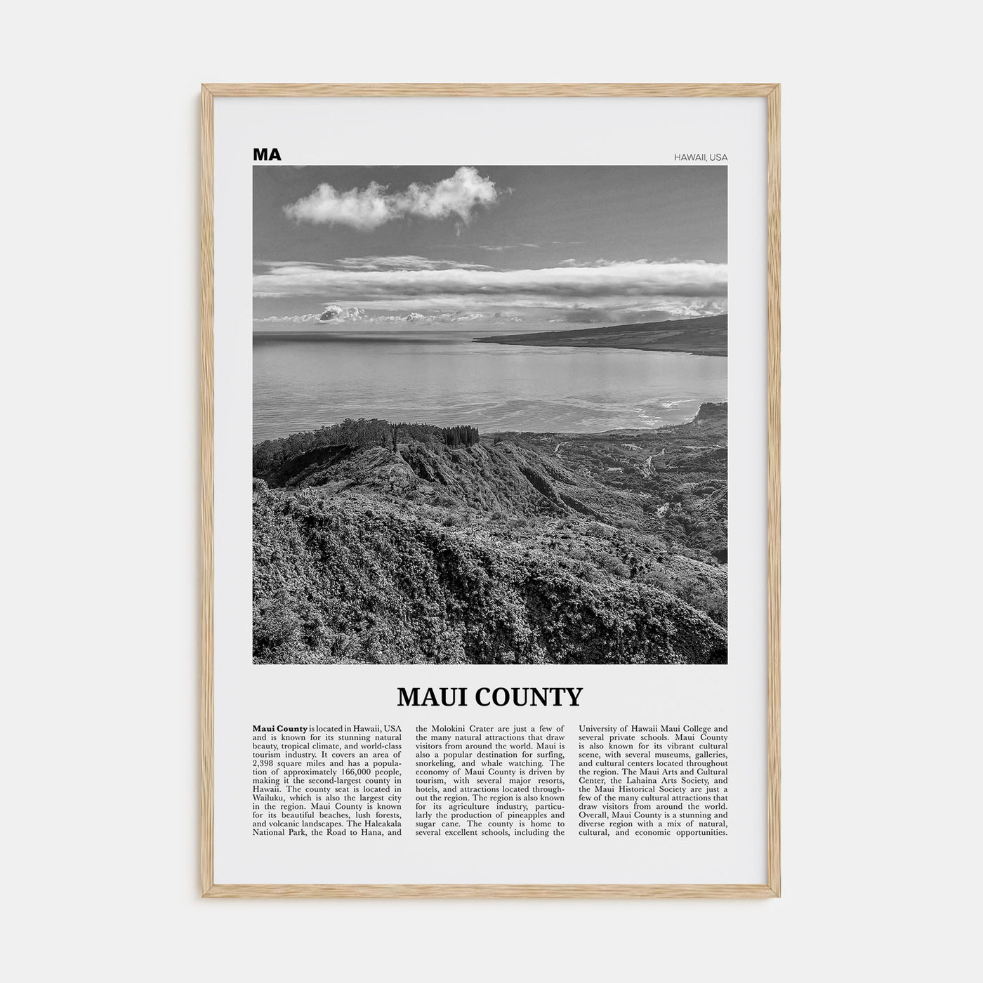 Maui County Travel B&W Poster