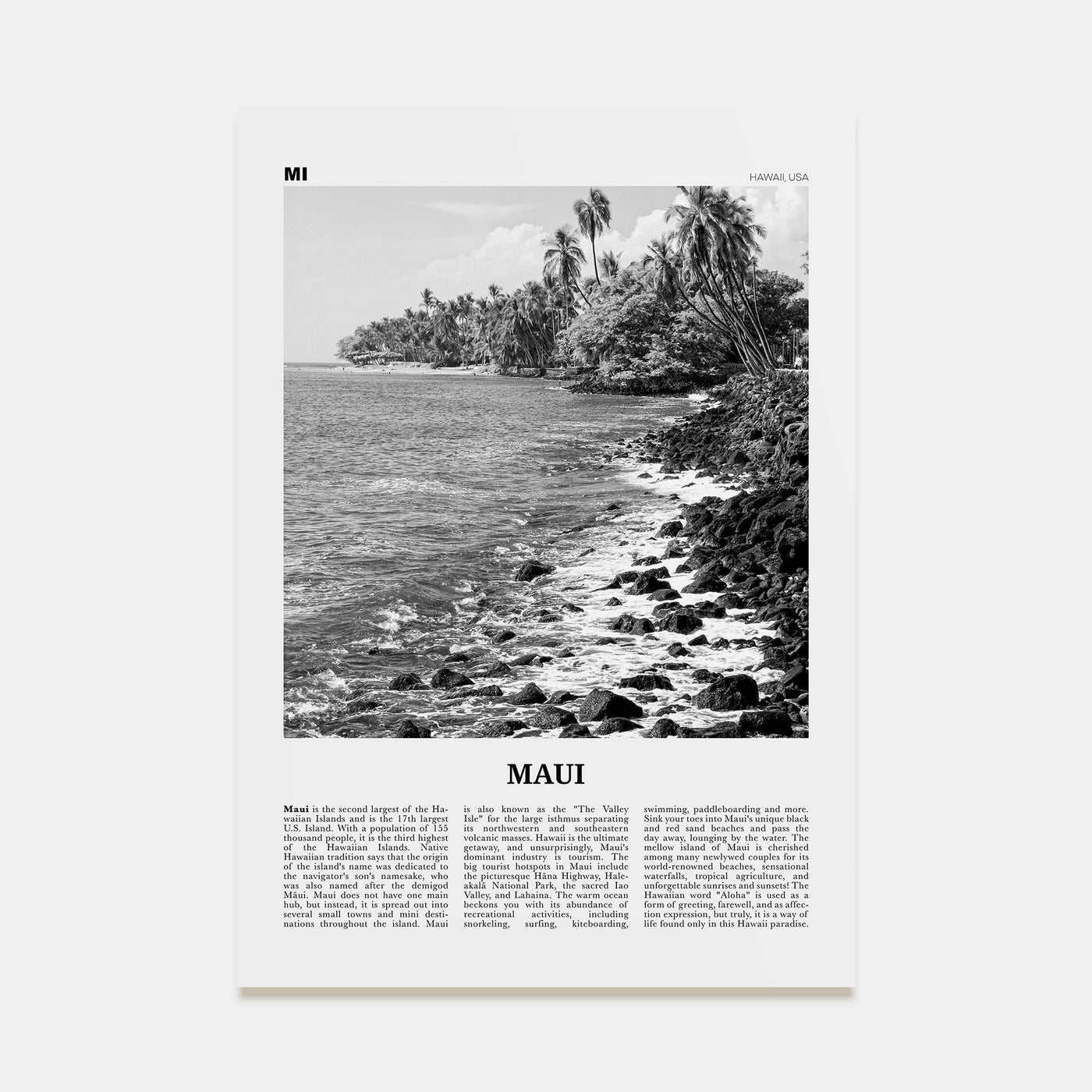 Maui Travel B&W No 3 Poster