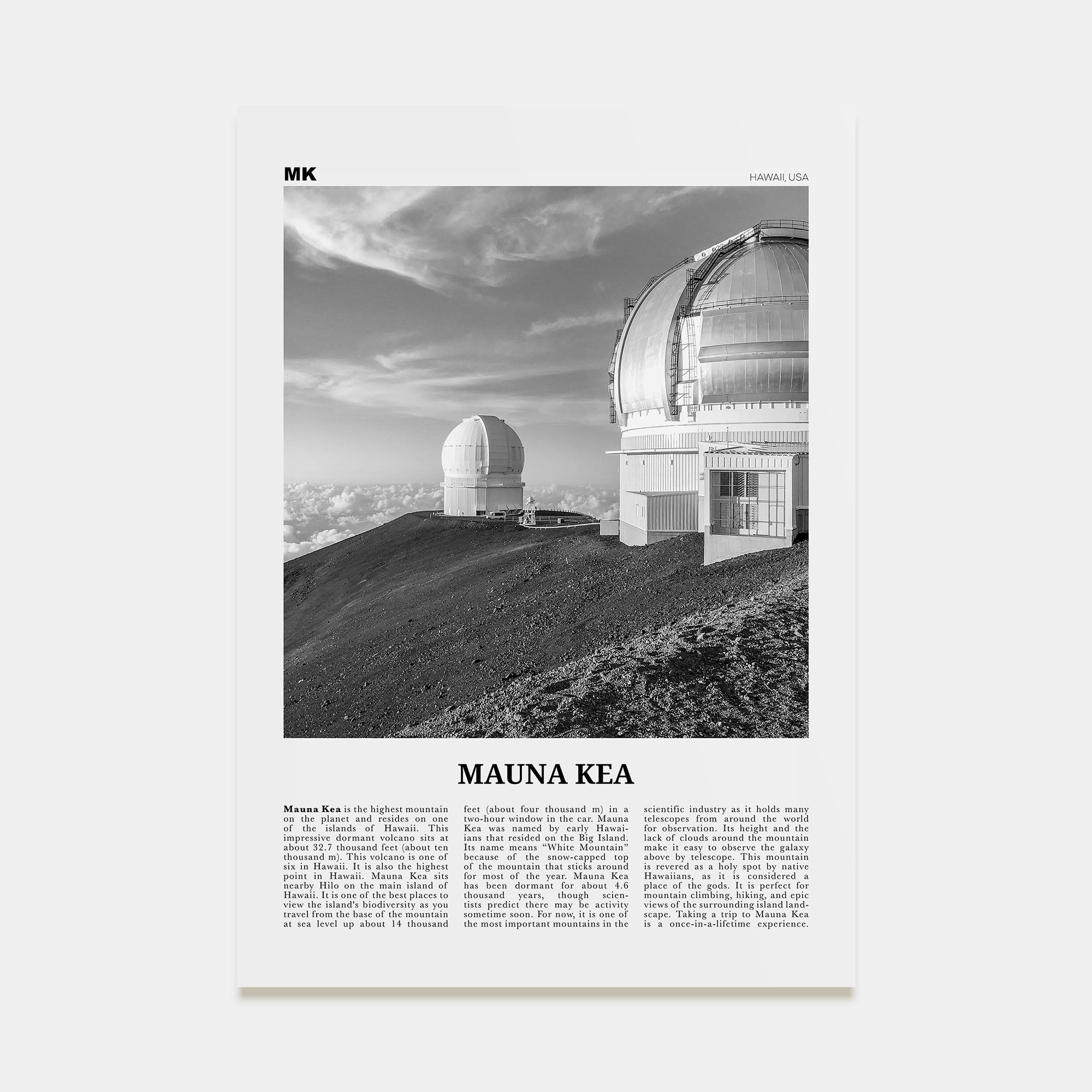 Mauna Kea Travel B&W Poster
