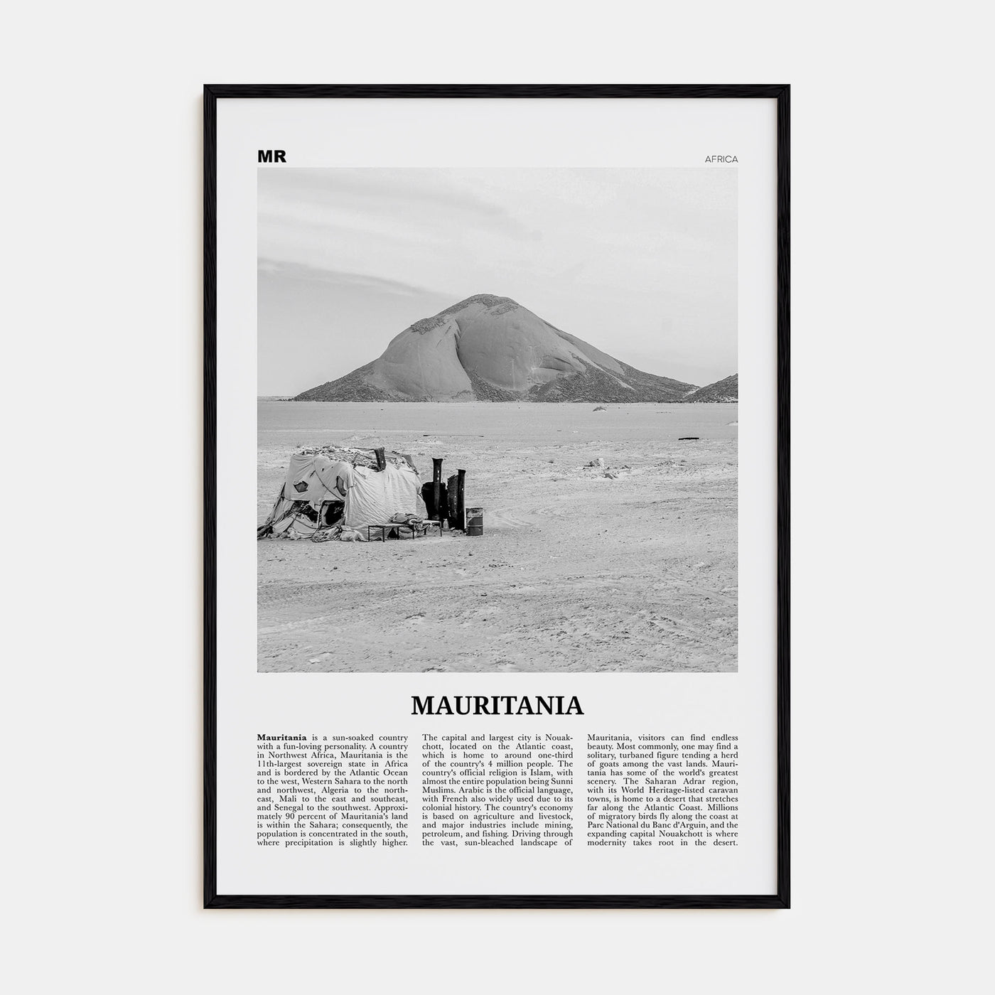 Mauritania Travel B&W Poster
