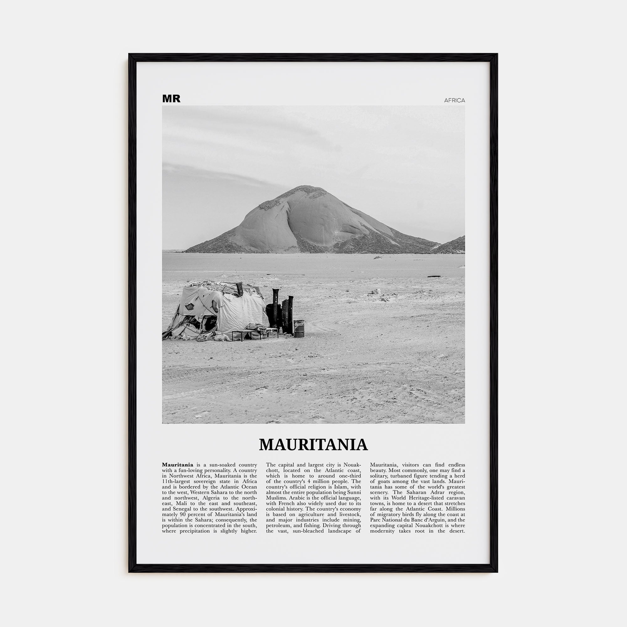 Mauritania Travel B&W Poster