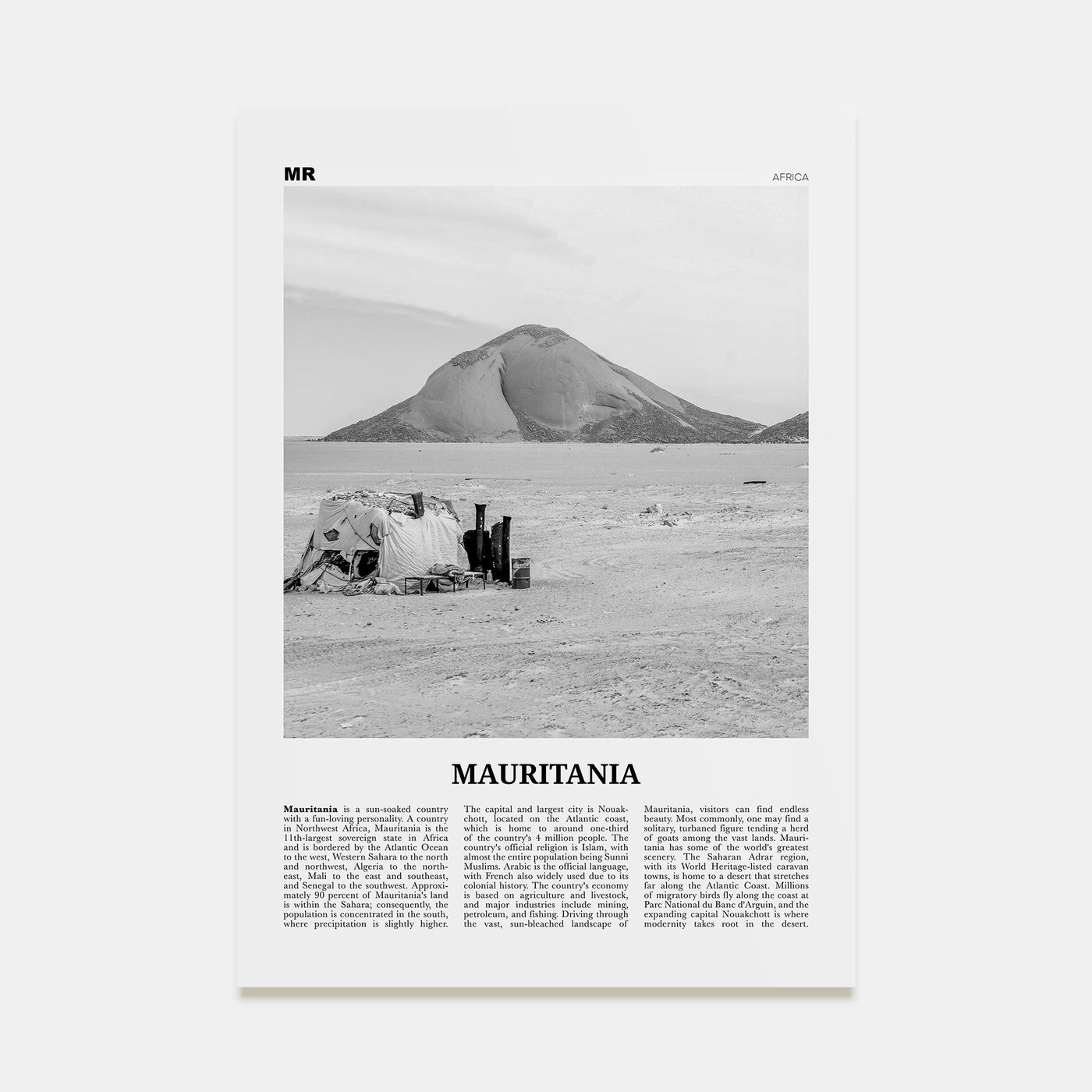 Mauritania Travel B&W Poster