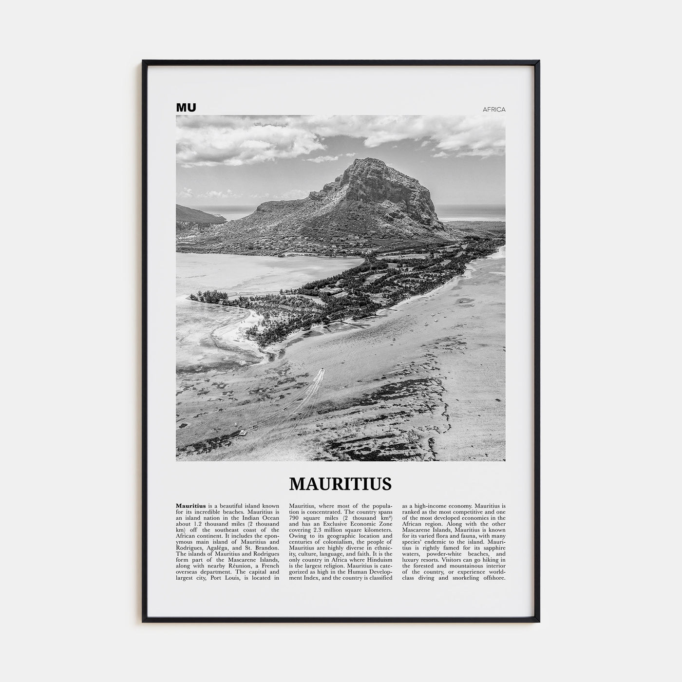 Mauritius Travel B&W Poster