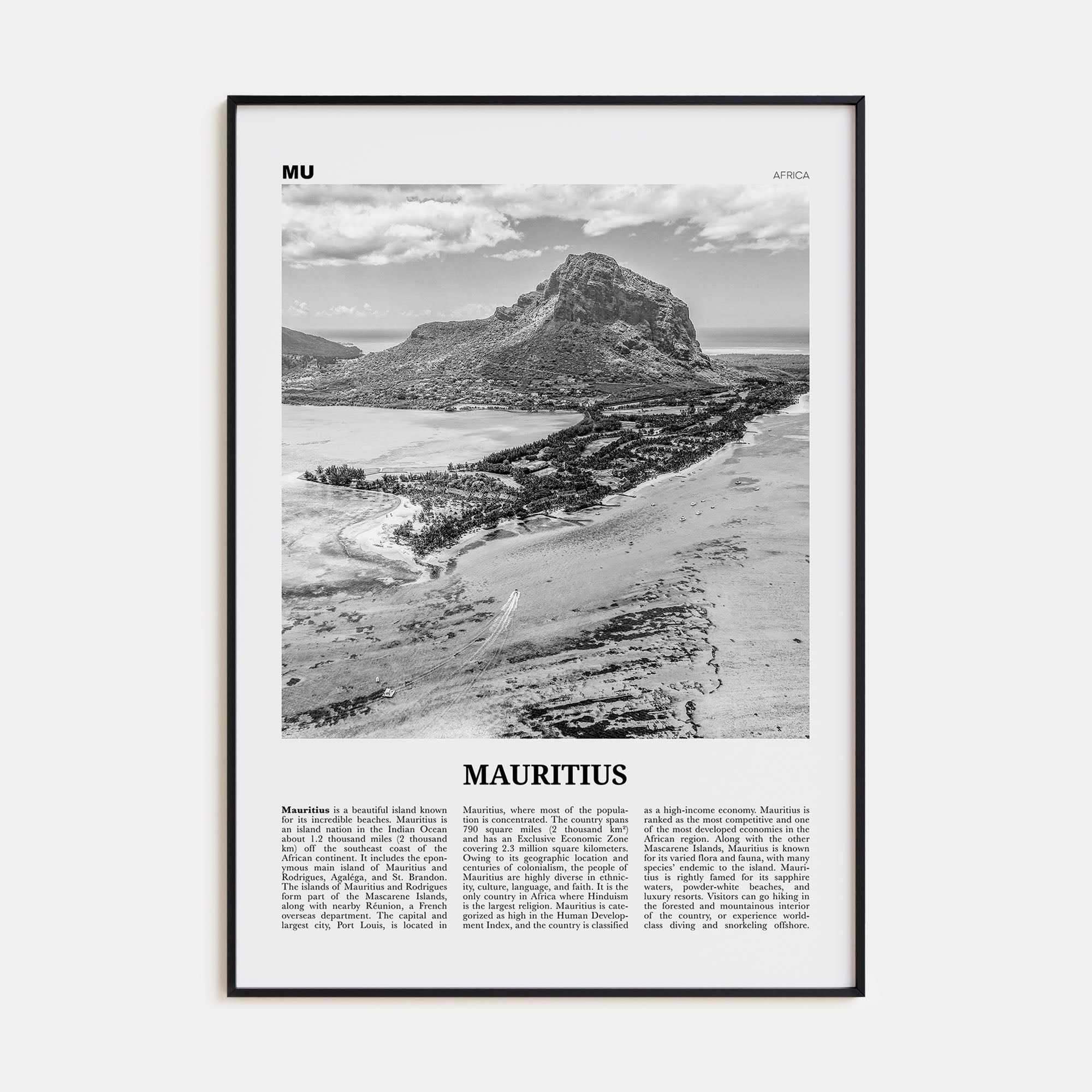 Mauritius Travel B&W Poster