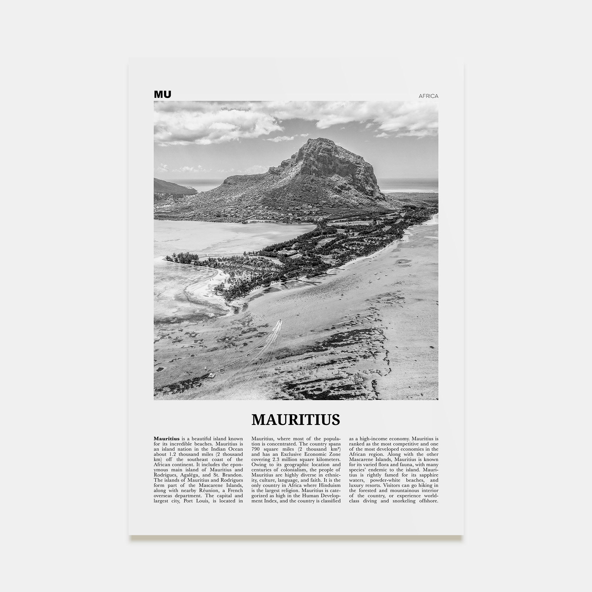 Mauritius Travel B&W Poster