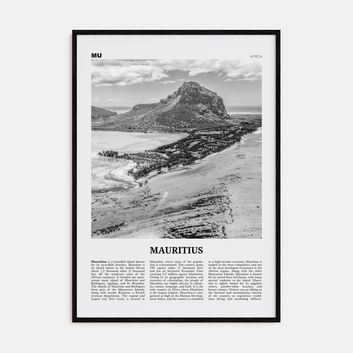 Mauritius Travel B&W Poster