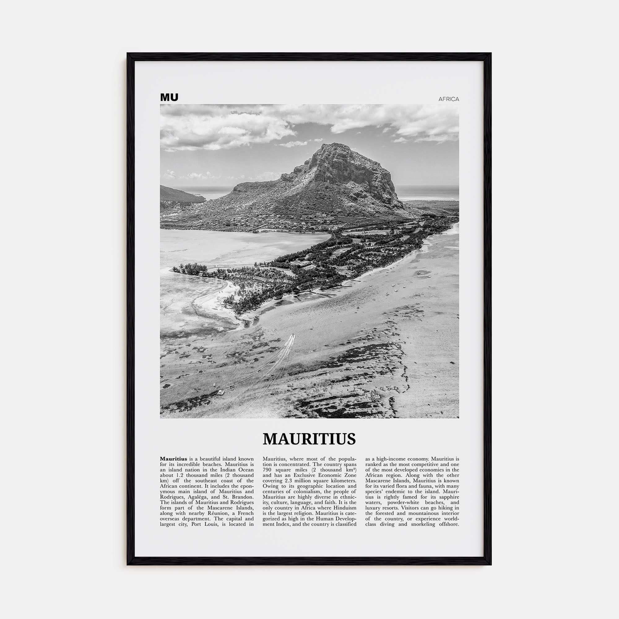 Mauritius Travel B&W Poster