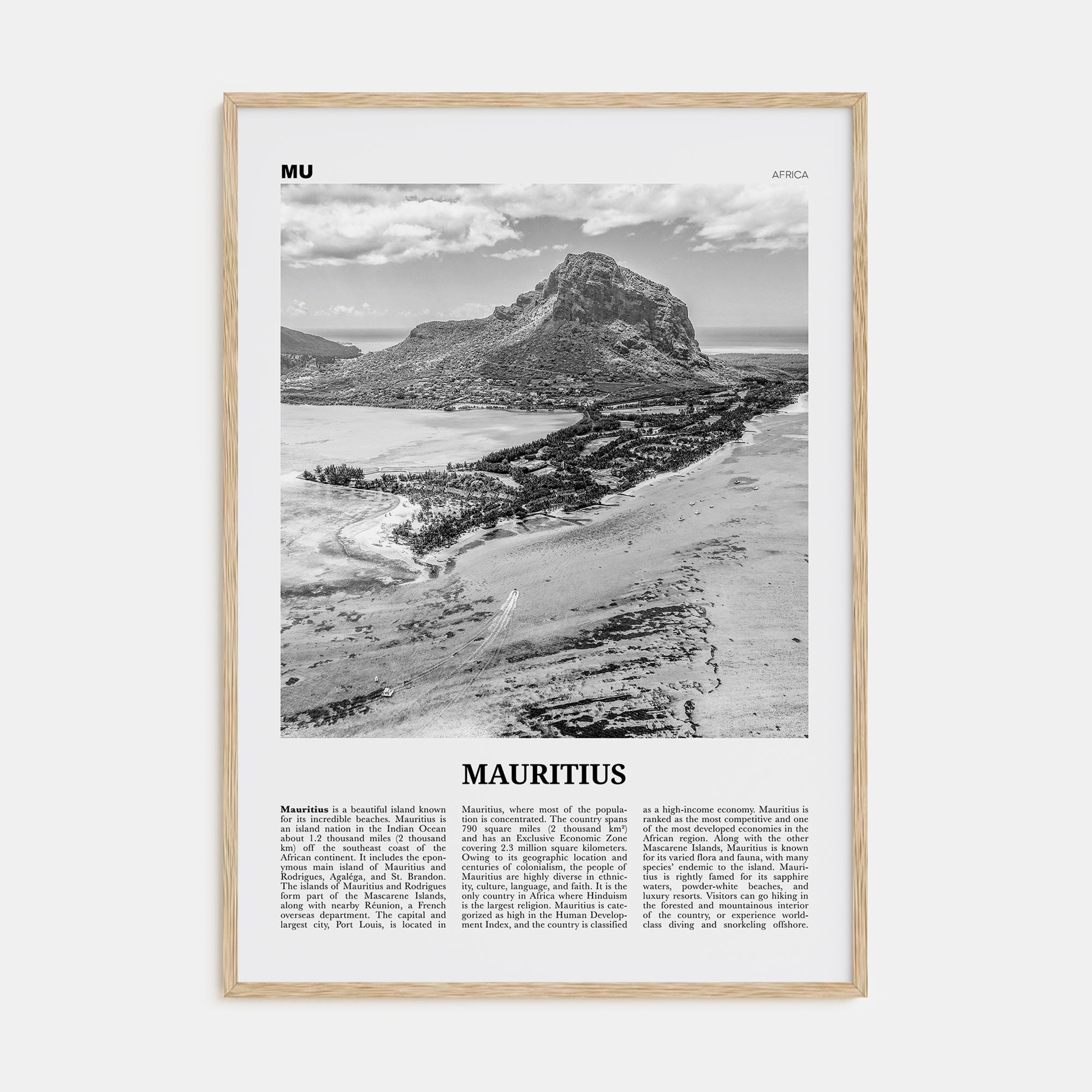 Mauritius Travel B&W Poster
