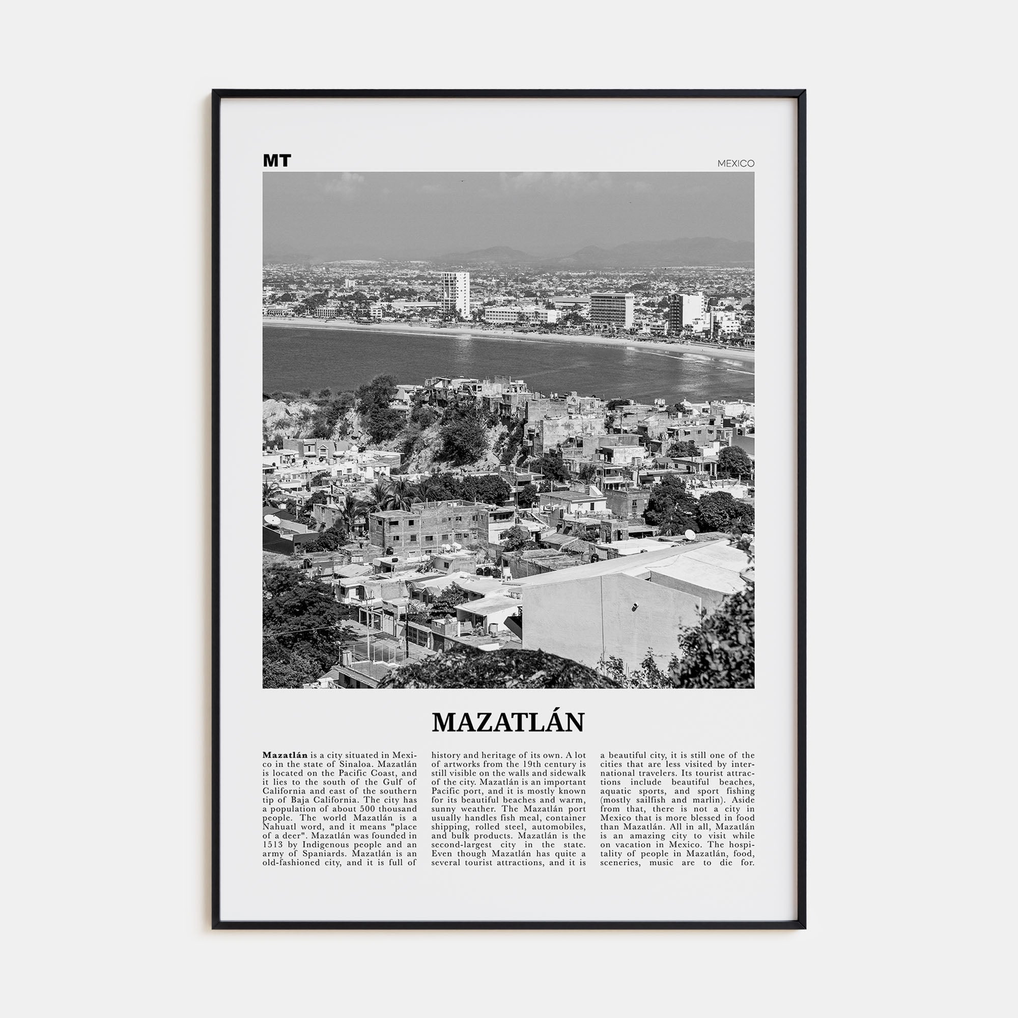 Mazatlán Travel B&W Poster
