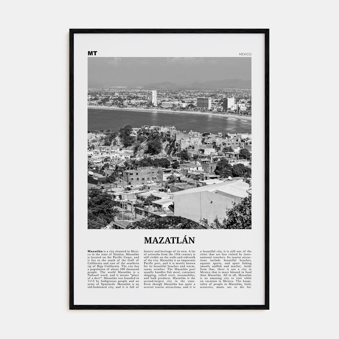 Mazatlán Travel B&W Poster