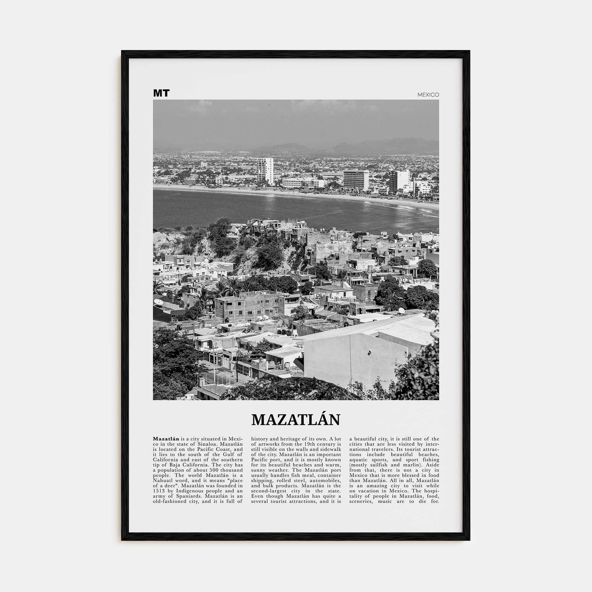 Mazatlán Travel B&W Poster