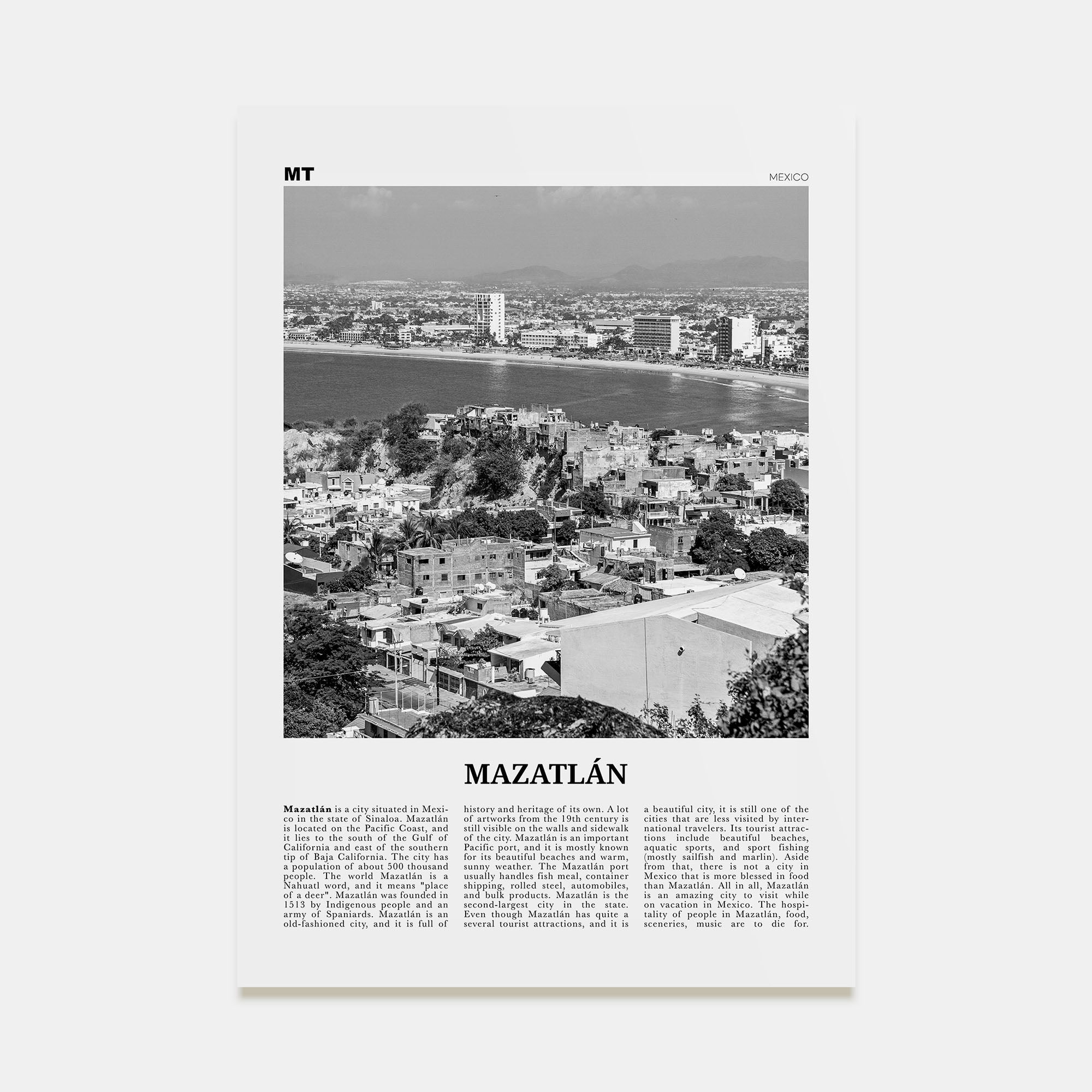 Mazatlán Travel B&W Poster