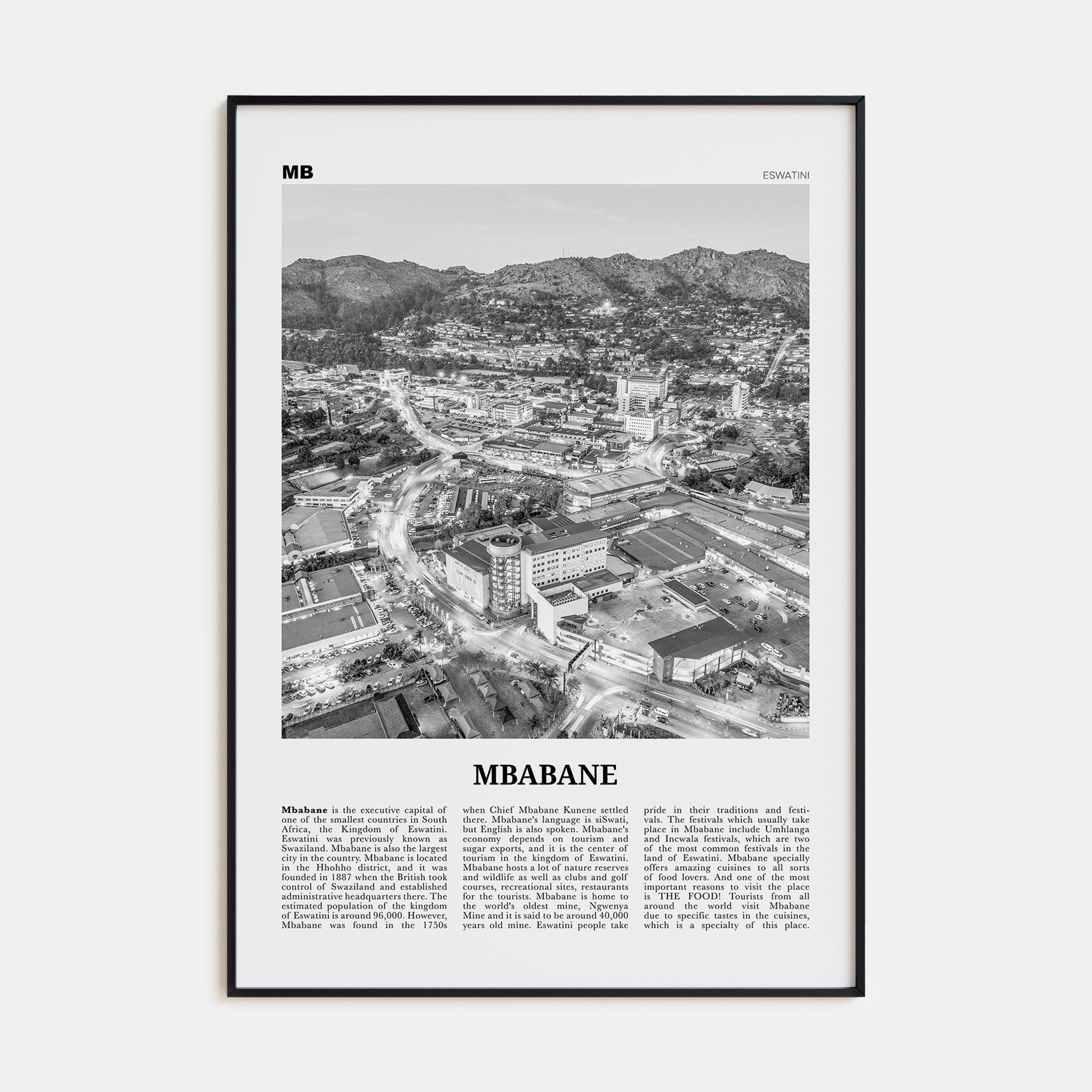 Mbabane Travel B&W Poster