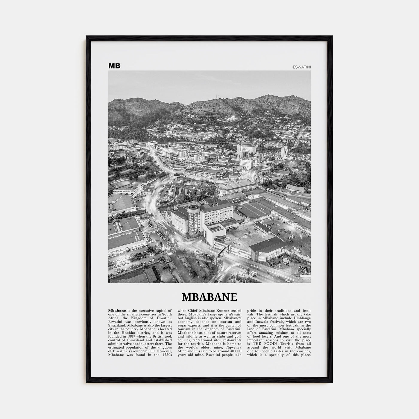 Mbabane Travel B&W Poster
