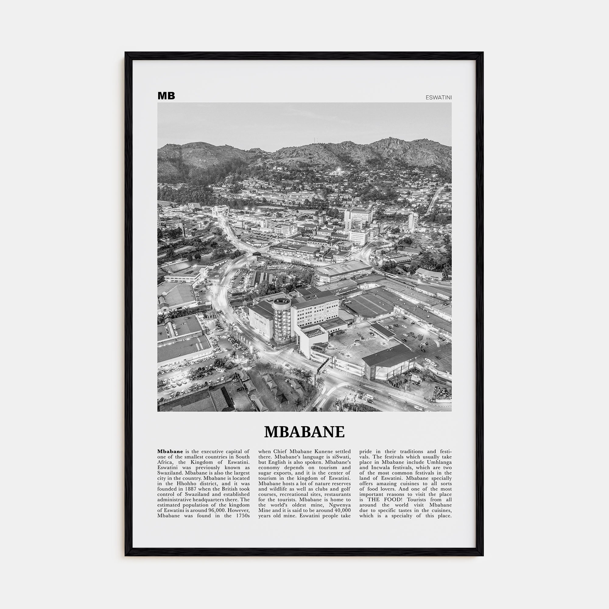 Mbabane Travel B&W Poster