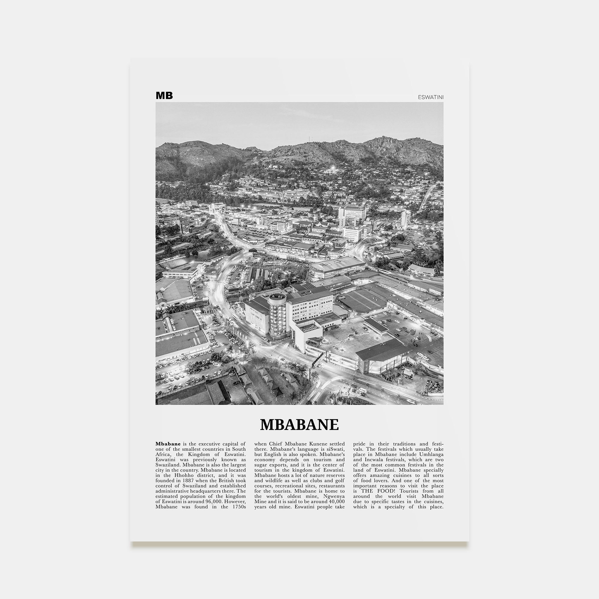 Mbabane Travel B&W Poster