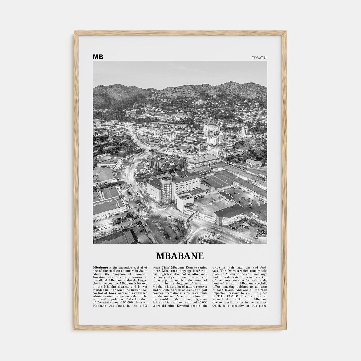 Mbabane Travel B&W Poster